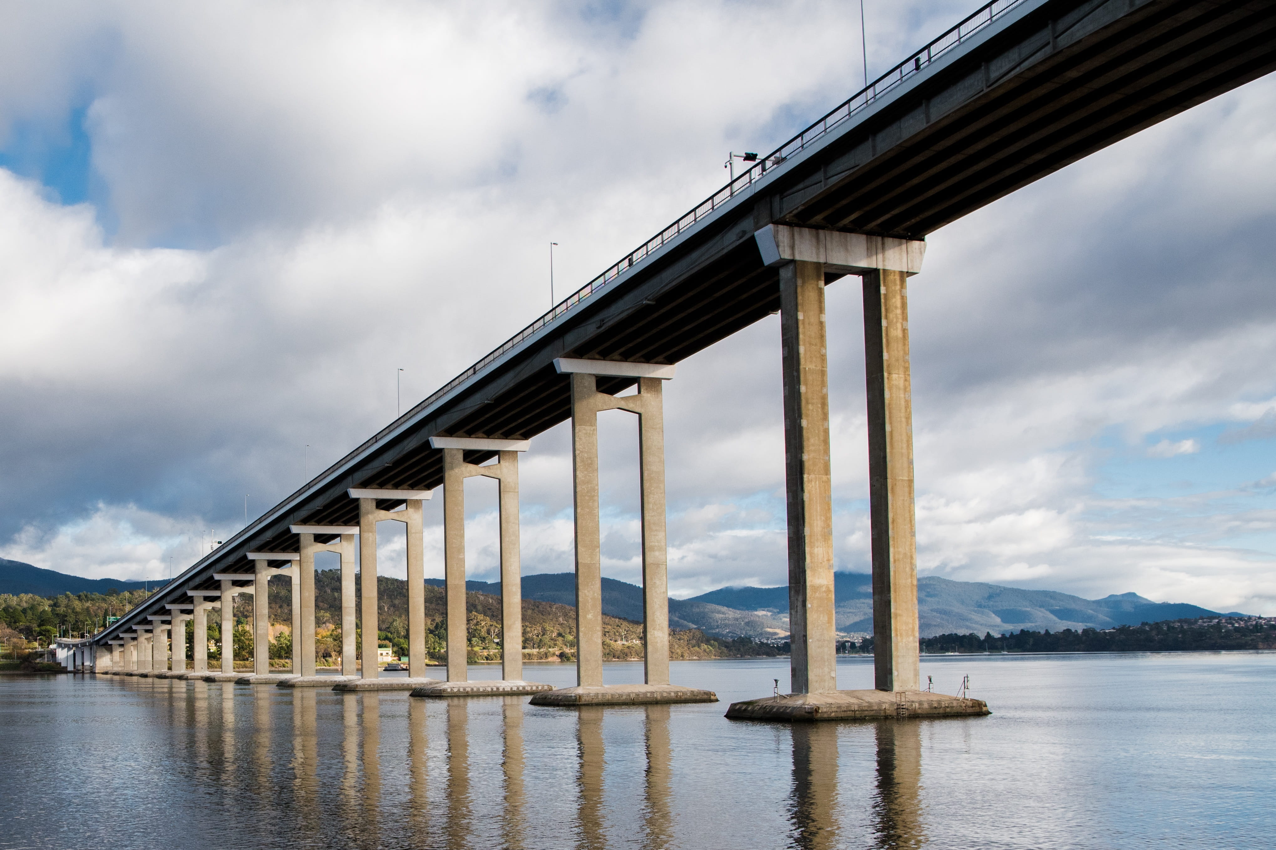 outdoors, built structure, water, nature, concrete, no people, bridge, waterfront, sky, architectural column, river, mountain, lake, australia, 4K, connection, HD Wallpaper