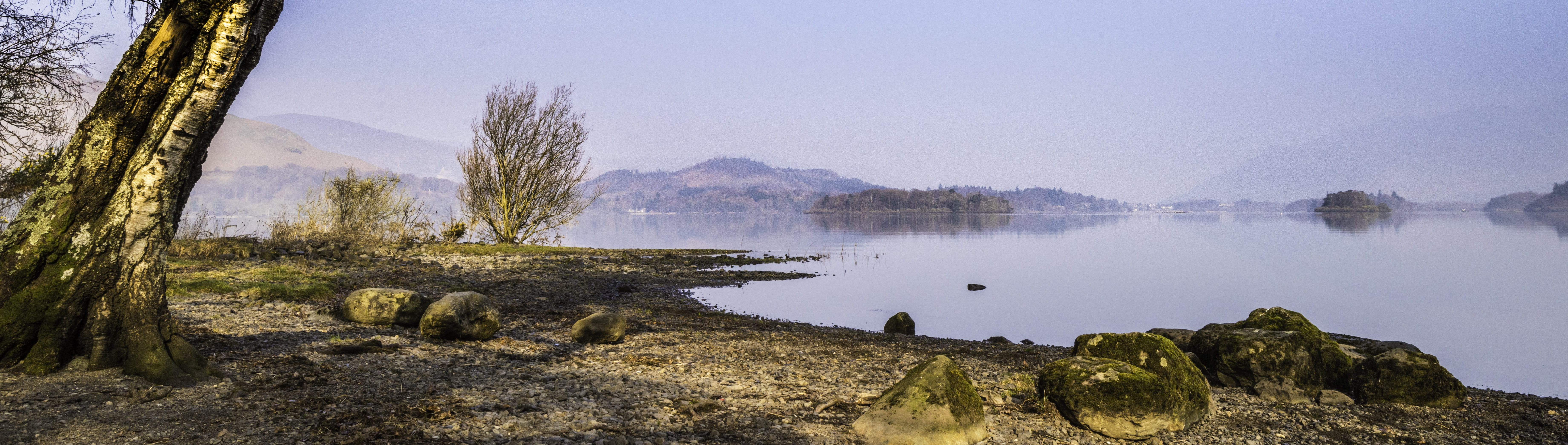 solid, day, rock, tree, animals in the wild, environment, uk, panoramic, plant, water, nature, rock - object, animal themes, sky, lake, tranquility, no people, HD Wallpaper
