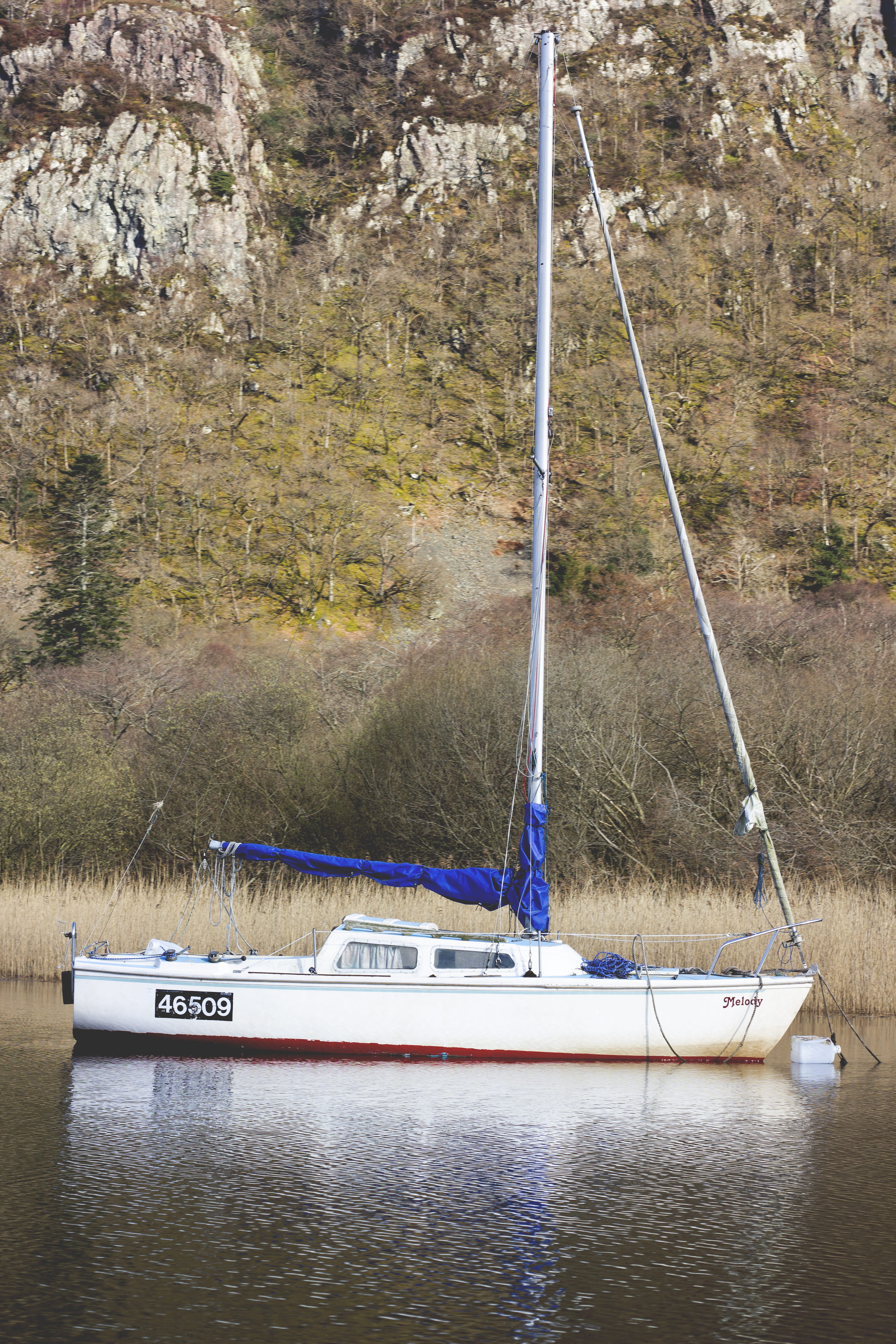 moored, outdoors, pole, nature, lake, cliff, transportation, tree, waterfront, plant, nautical vessel, shore, no people, united kingdom, land, sail, water, Phone HD Wallpaper