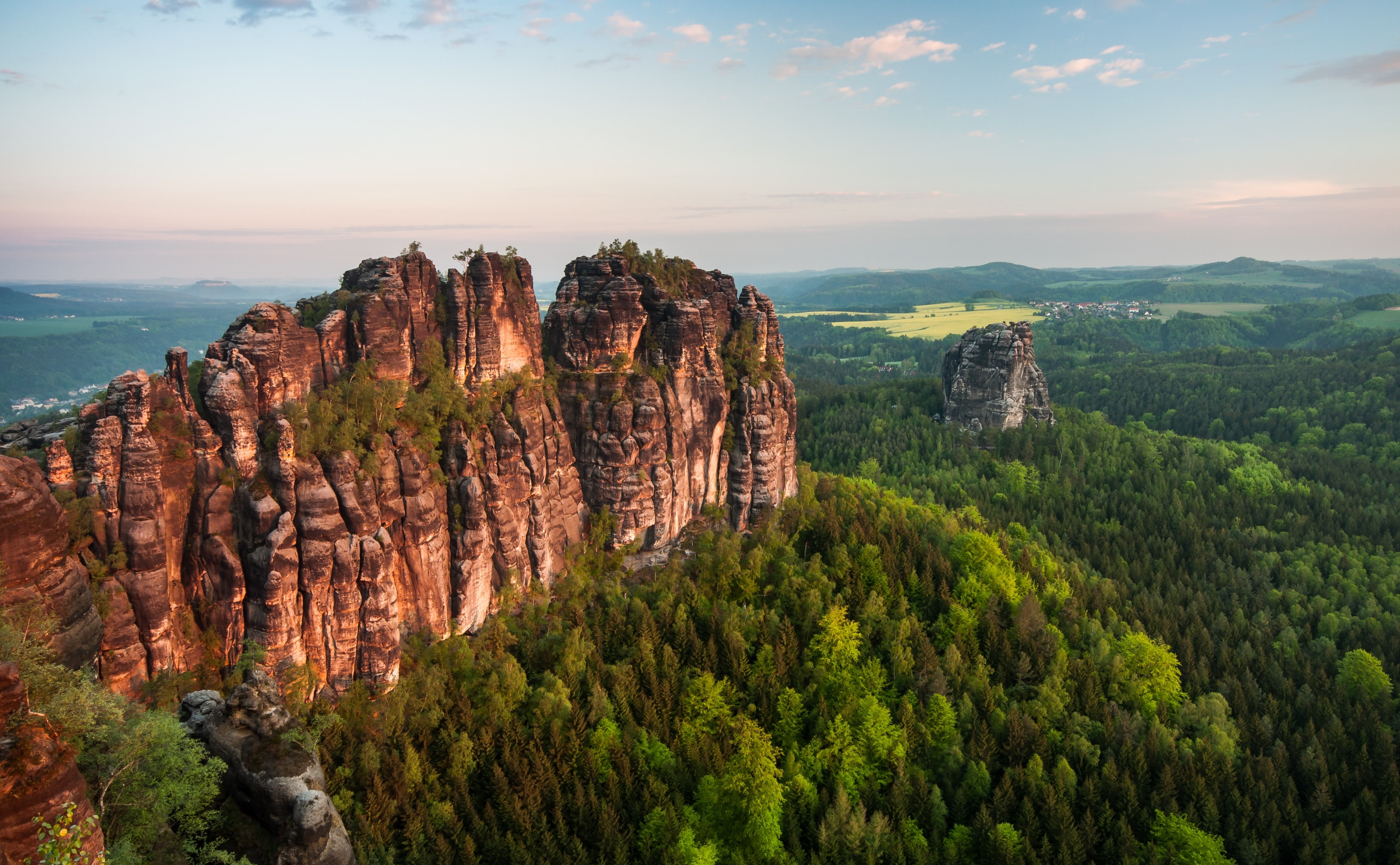 View, plant, rock, idyllic, rock - object, formation, 4K, Europe, tranquility, tranquil scene, trees, Schrammsteine, outdoors, travel destinations, brown, HD Wallpaper