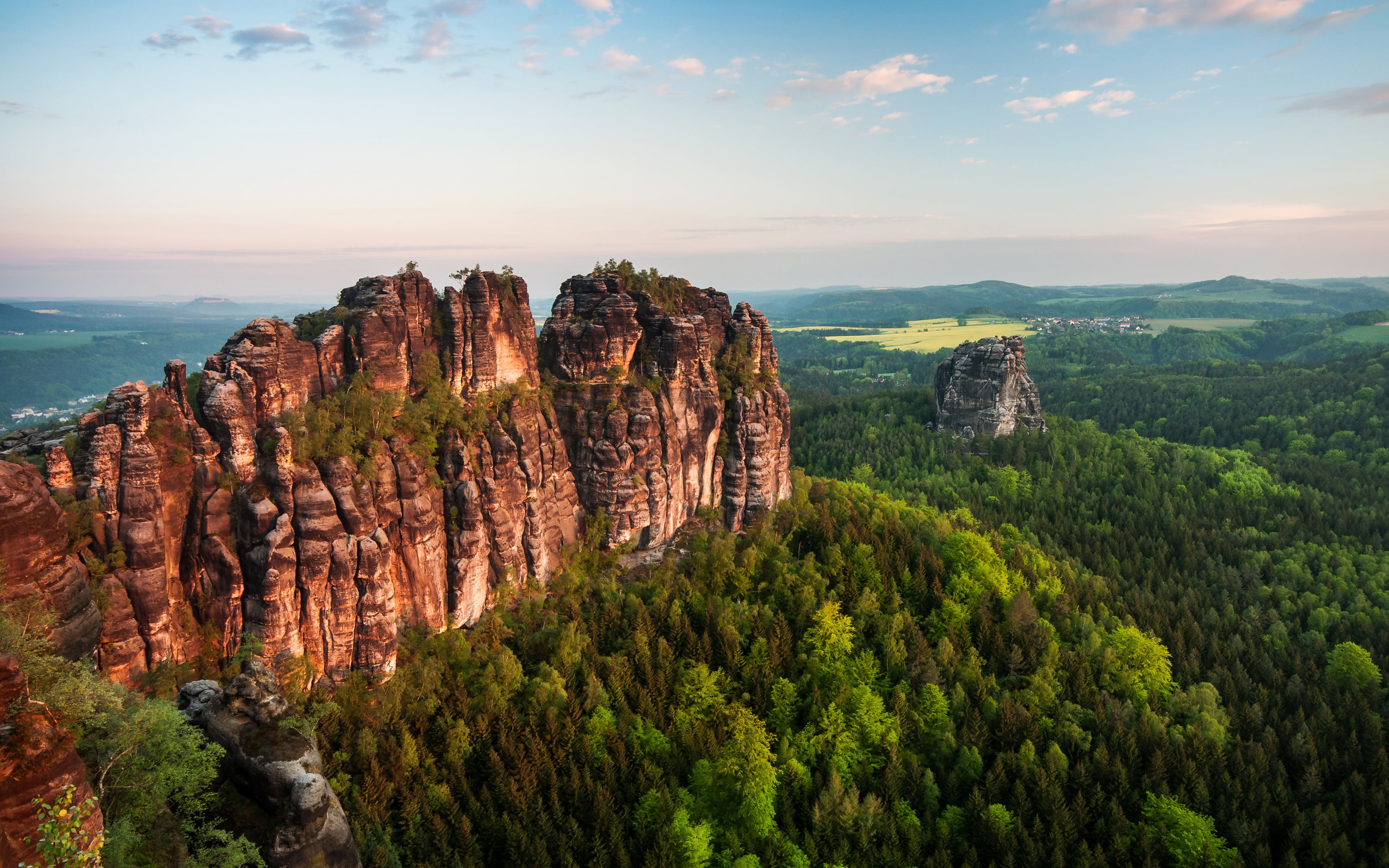 formation, cloud - sky, pillars, beauty in nature, no people, mountain, mountains, travel destinations, non-urban scene, plant, hd, tranquil scene, elbe, HD Wallpaper