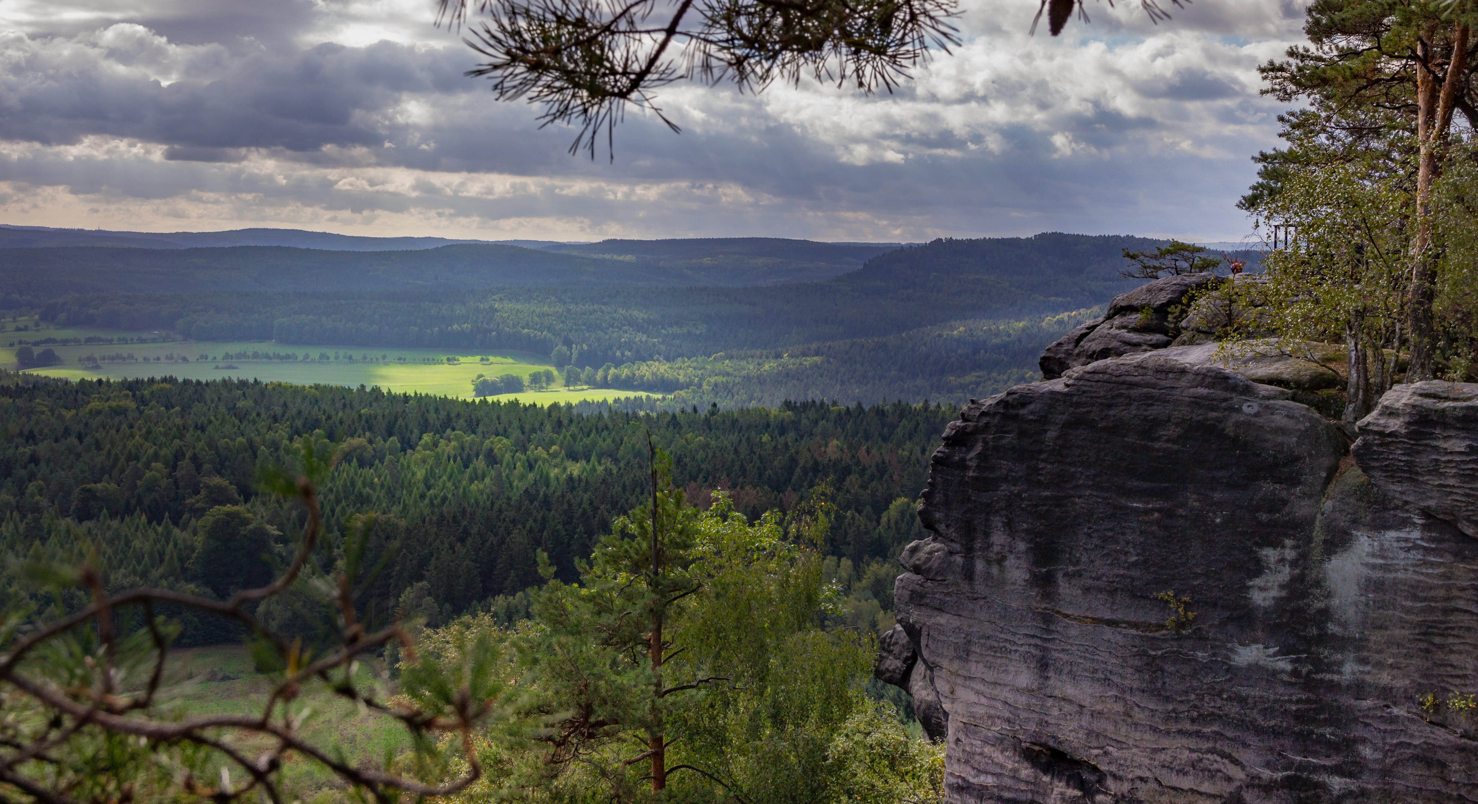 tranquil scene, plant, stones, sandstone mountain, no people, saxon switzerland, sand stone, sky, mountain, cloud - sky, landscape photography, outdoors, HD Wallpaper