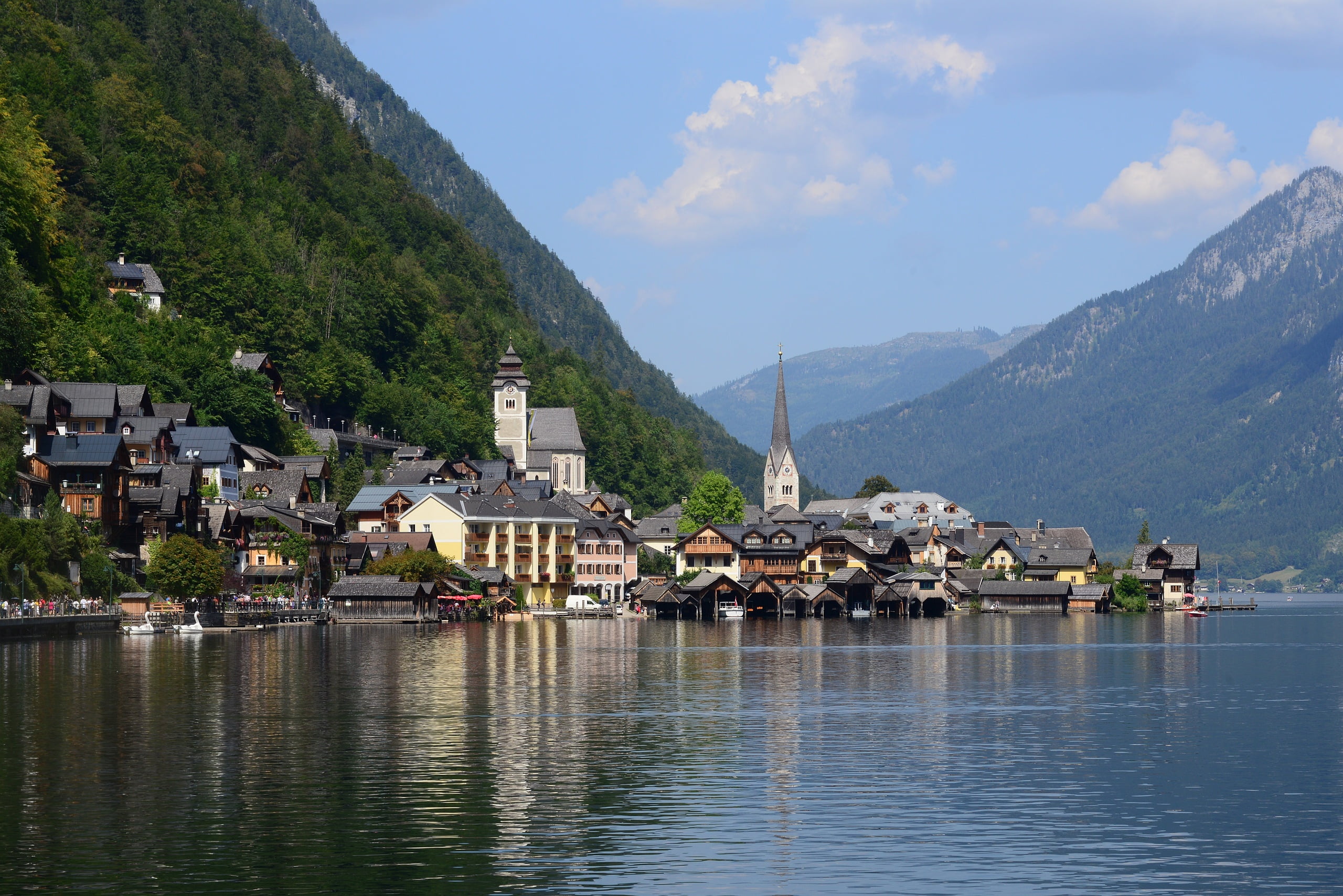 City, Austria, Sommer, summer, 2K, Lake, Hallstatt, HD Wallpaper