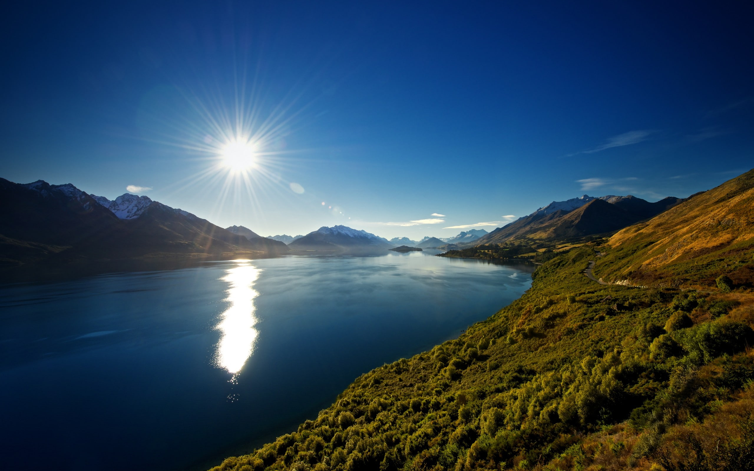 sun rays, mountains, 2K, landscape, nature, lake, Lake Wakatipu, HD Wallpaper