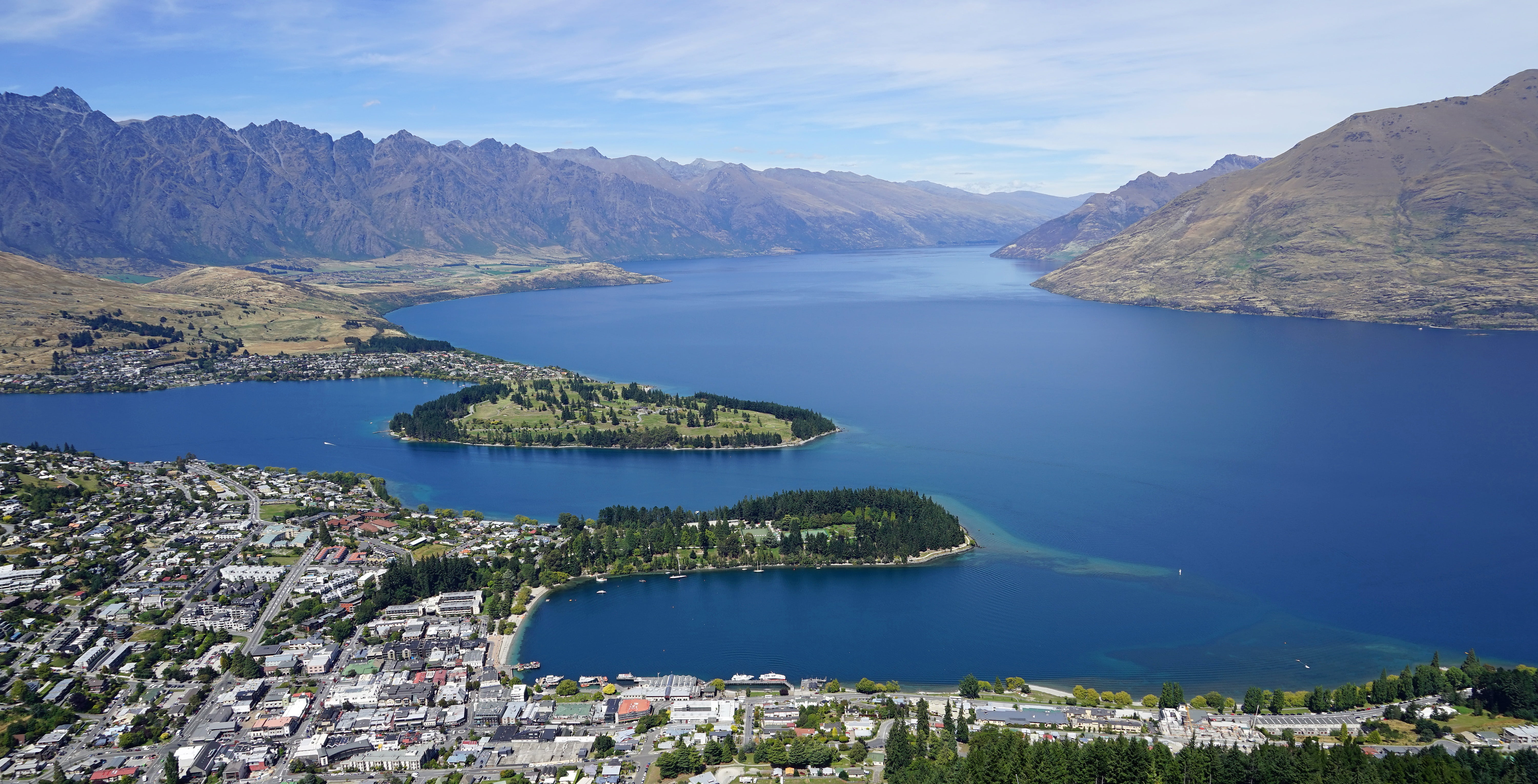 queenstown, mountain, 5K, outdoors, lake, landscape, day, beauty in nature, sea, reflection, mountain range, land, architecture, new zealand, lake wakatipu, HD Wallpaper
