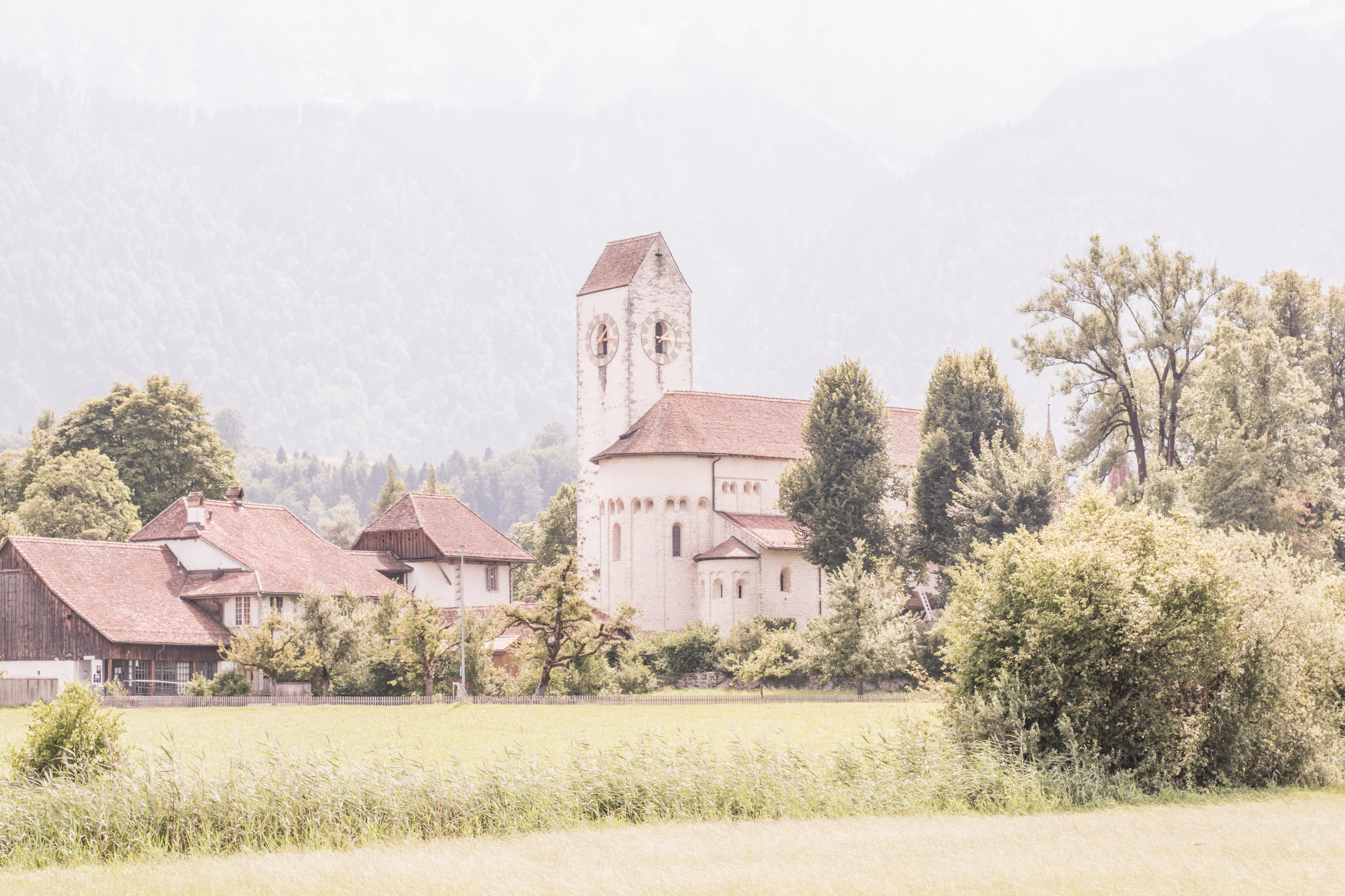 blessed, grass, land, built structure, church, time, stockhorn, building exterior, build, 5K, green, holy, stimmung, sky, environment, bern, outdoors, HD Wallpaper