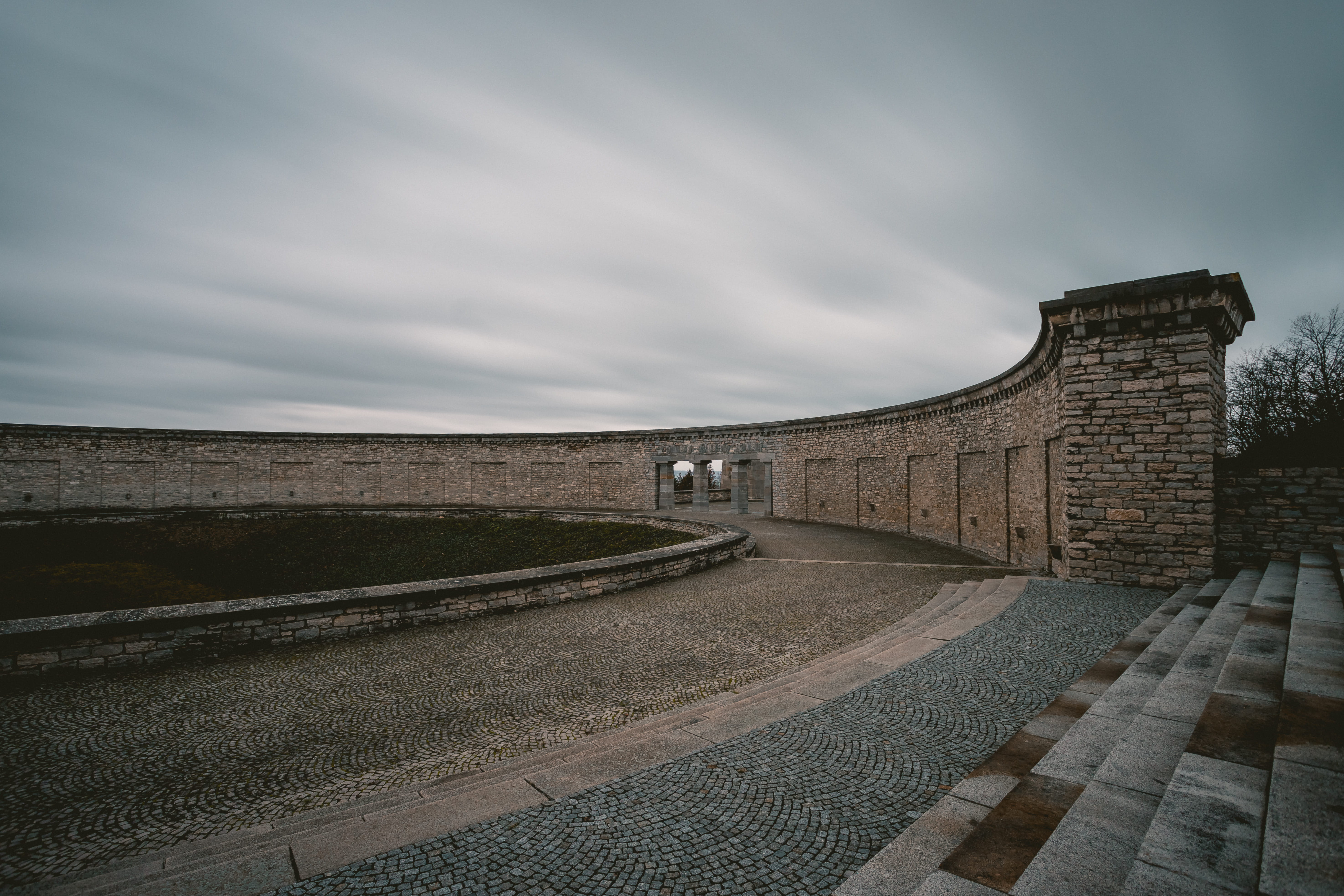 environment, stone, outdoors, green, cloudy, near, cloud - sky, flagstone, sad, walkway, fisheye, fort, building exterior, direction, day, concrete, buchenwald, HD Wallpaper