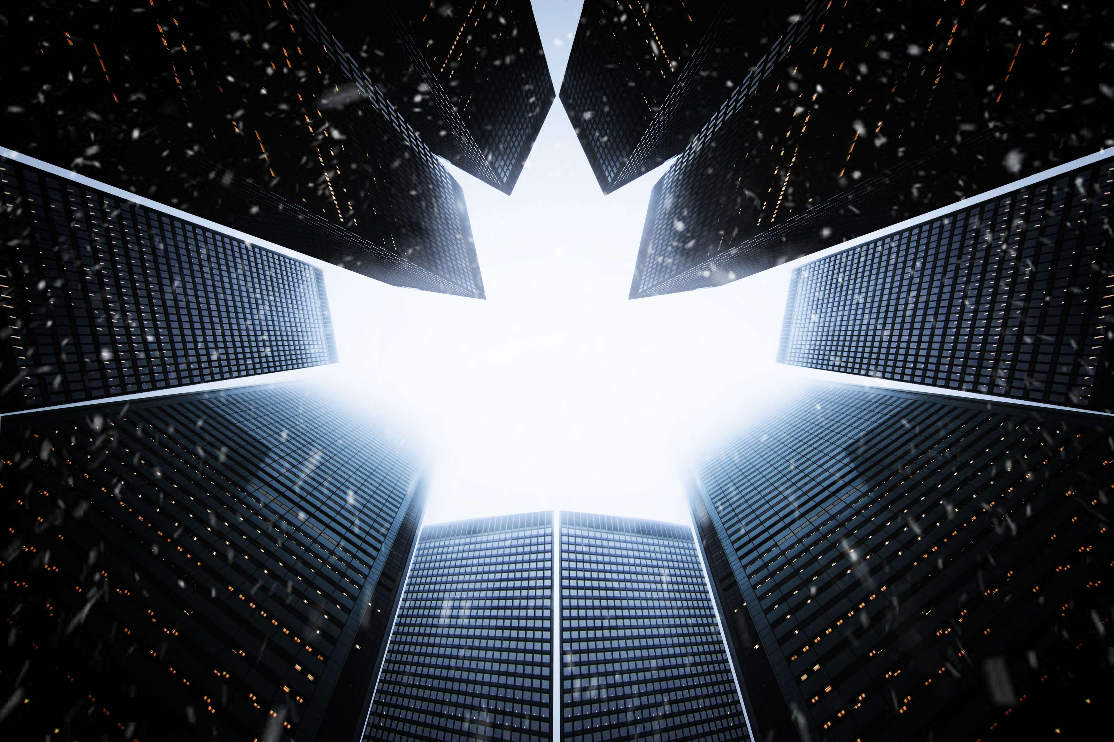 office building exterior, 4K, building exterior, art, low angle view, digital composite, low angle shot, background, built structure, tall - high, sky, HD Wallpaper