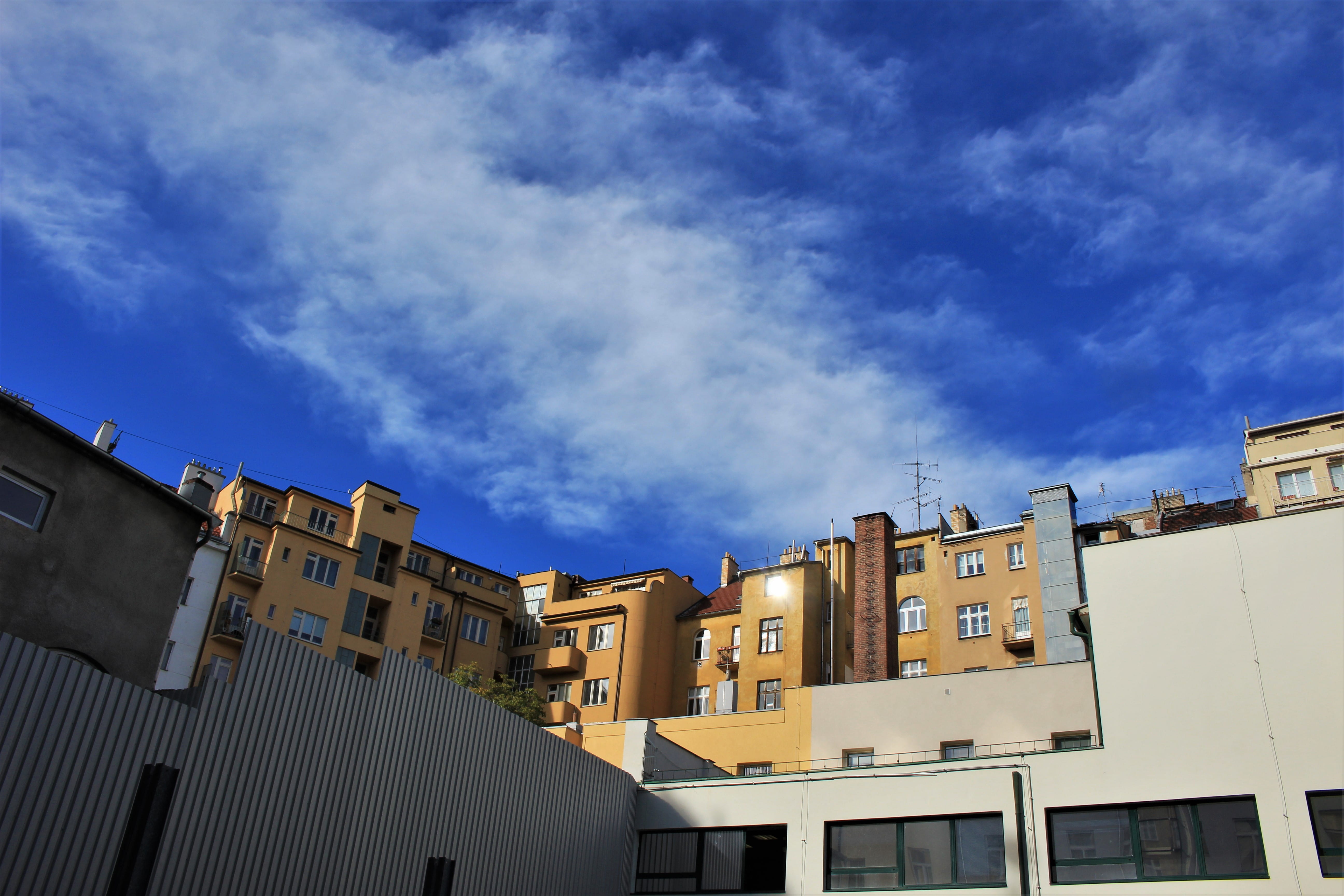 building, alley, high rise, worm, road, day, villa, sky, outdoors, 5K, street, urban, window, neighborhood, building exterior, s, eyeview, czechia, office building, HD Wallpaper