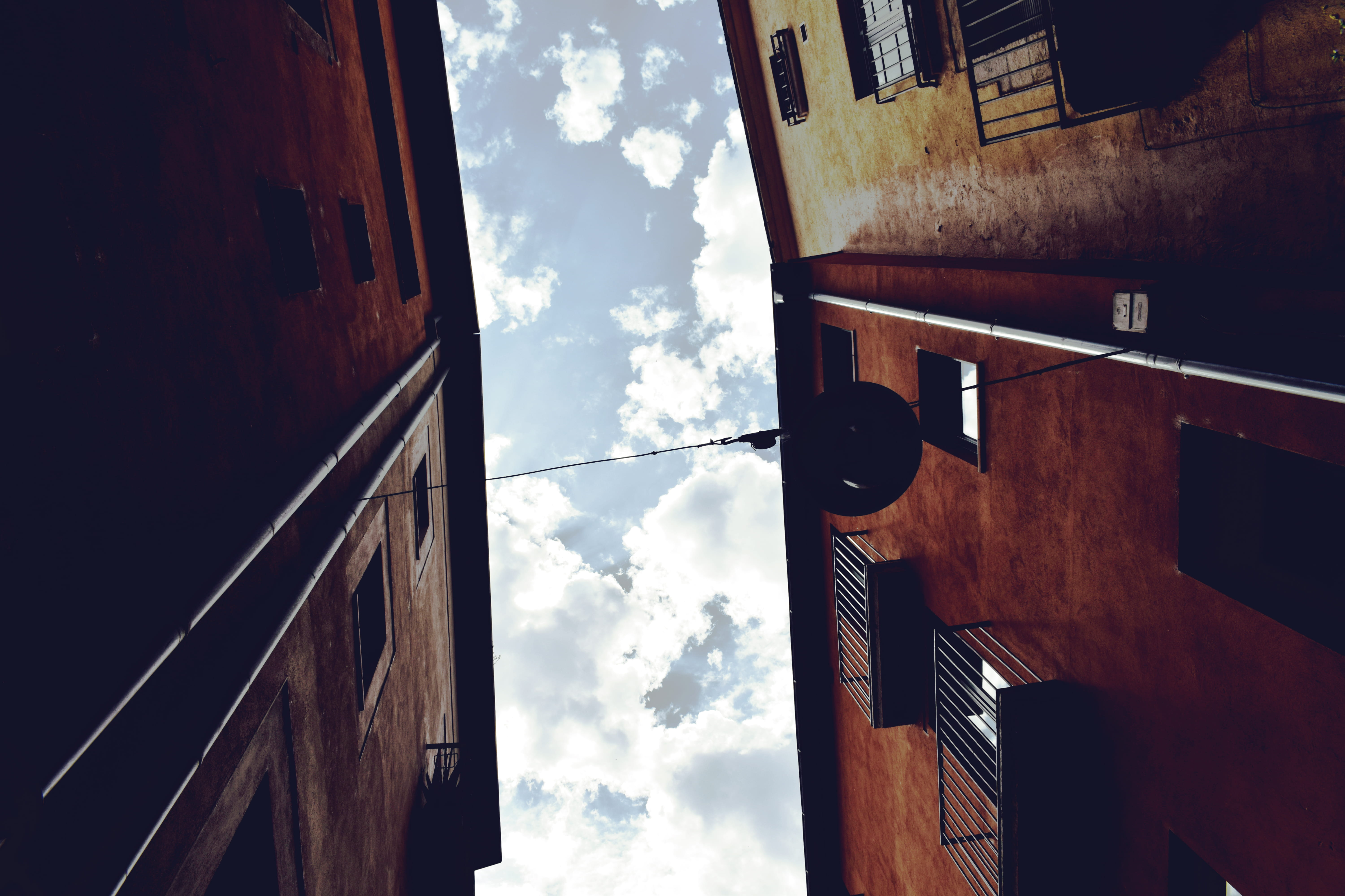 building exterior, cloud - sky, landscape, architecture, worm, day, church, clouds, lighting equipment, concrete, eyeview, photography, brown, technology, HD Wallpaper