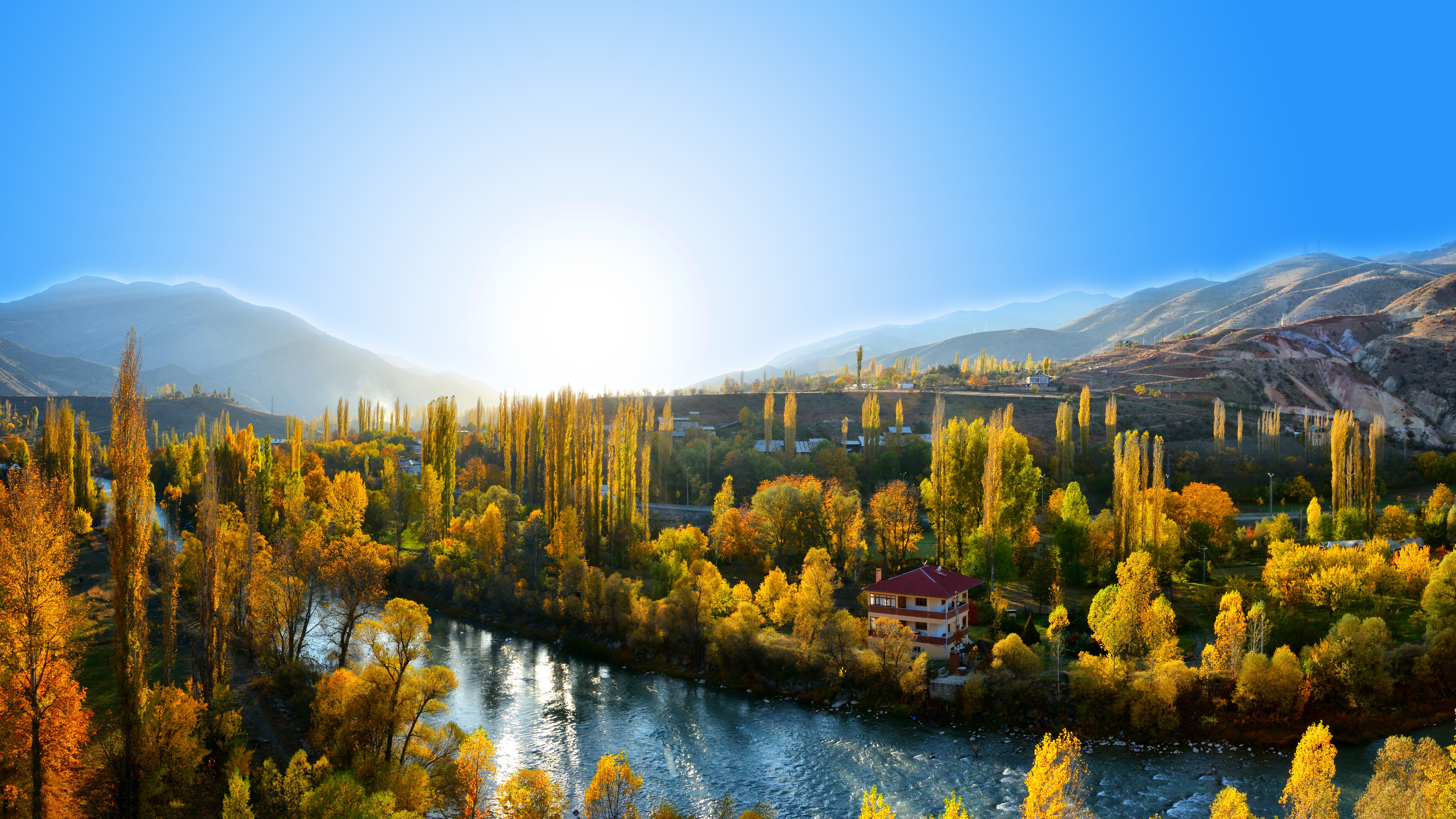 sun, tranquil scene, birds, leaves, live, mountain, landscape, environment, dd, natural life, lake, season, travel destinations, beauty in nature, tree, HD Wallpaper
