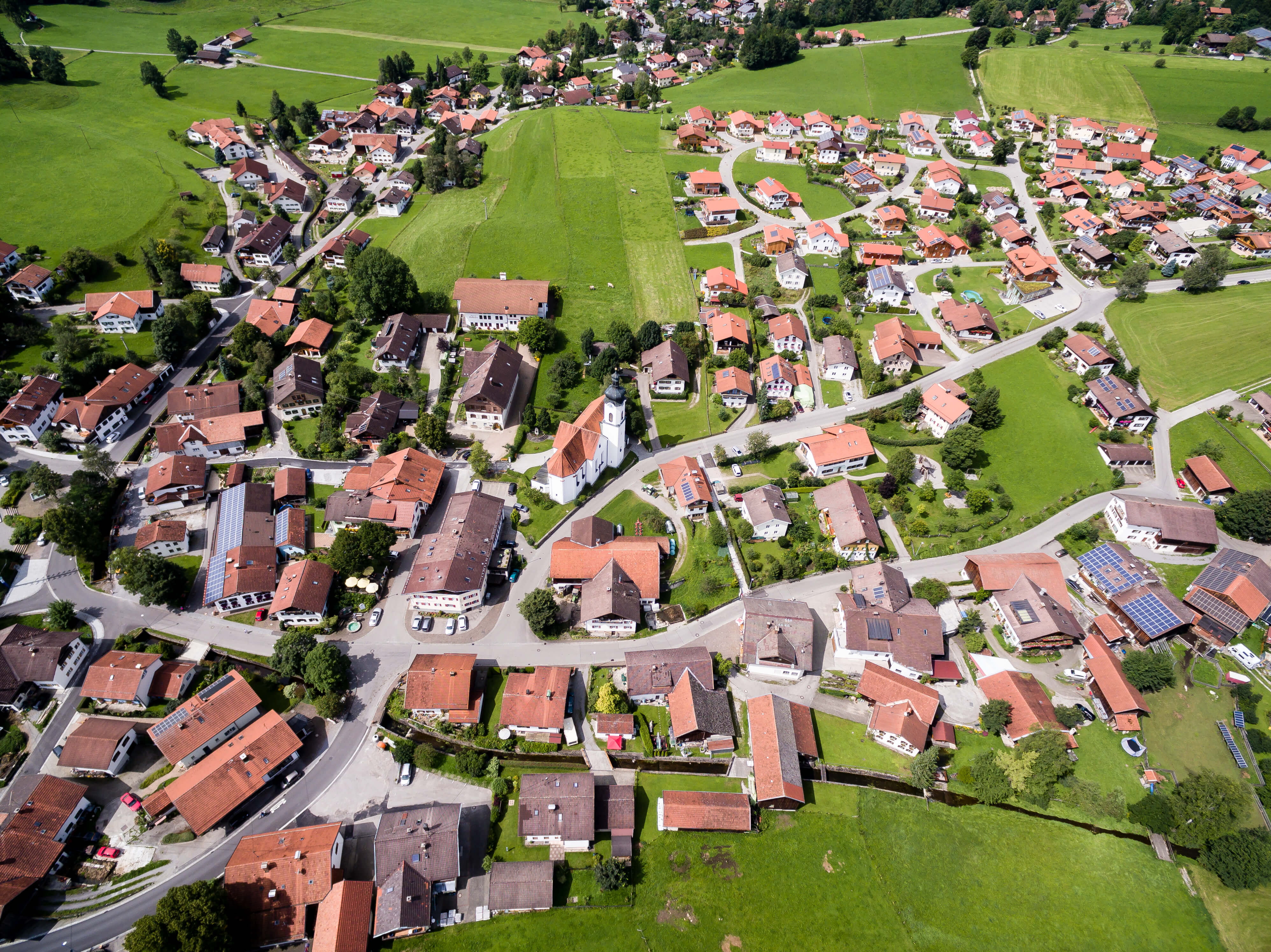high angle view, town, field, aerial view, drone view, plant, residential district, houses, village, eyeview, bird view, outdoors, building, building exterior, HD Wallpaper