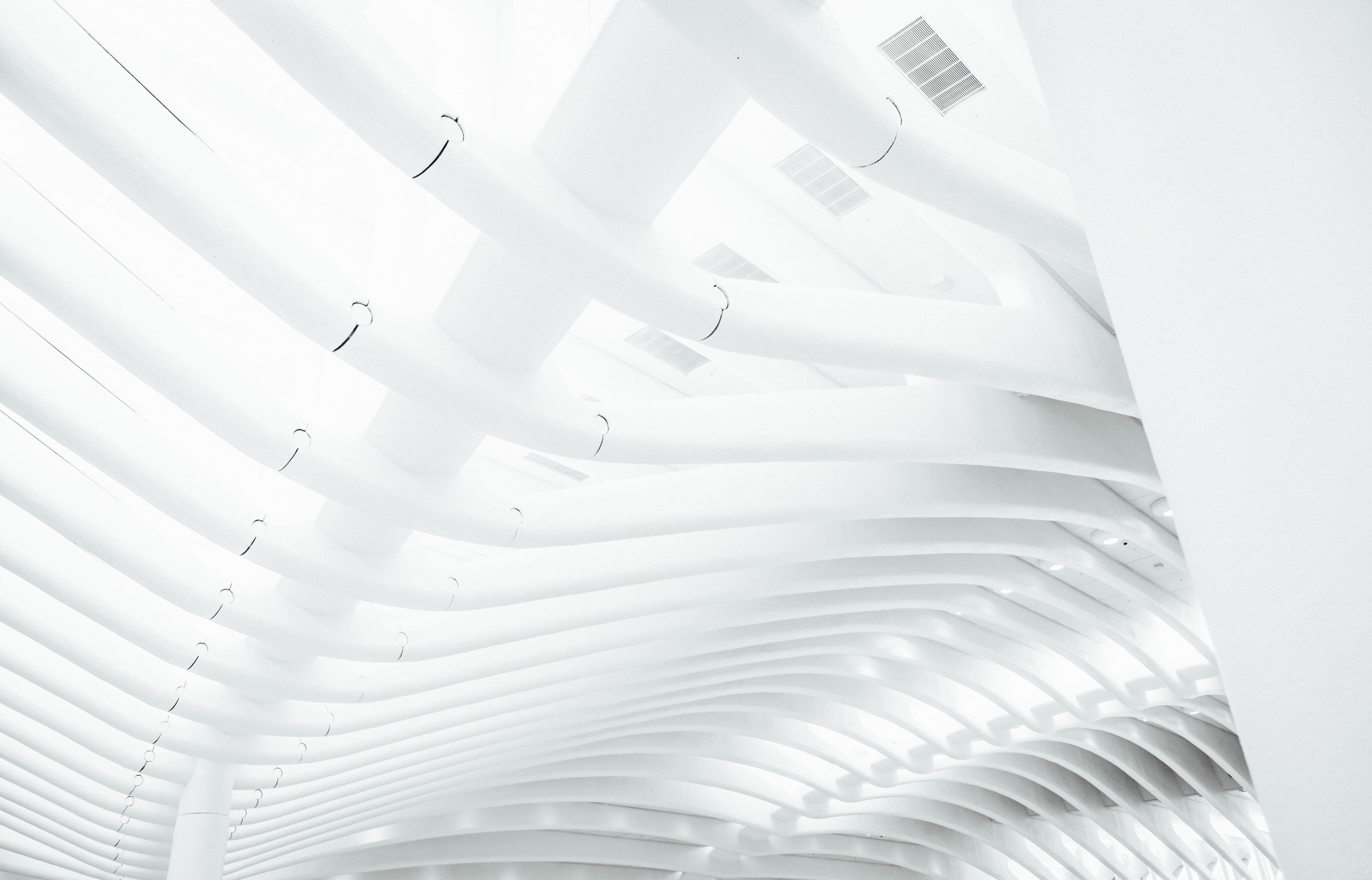 electricity, architecture, ceiling, lighting equipment, modern, backgrounds, technology, construction industry, white, indoors, stack, business, built structure, HD Wallpaper