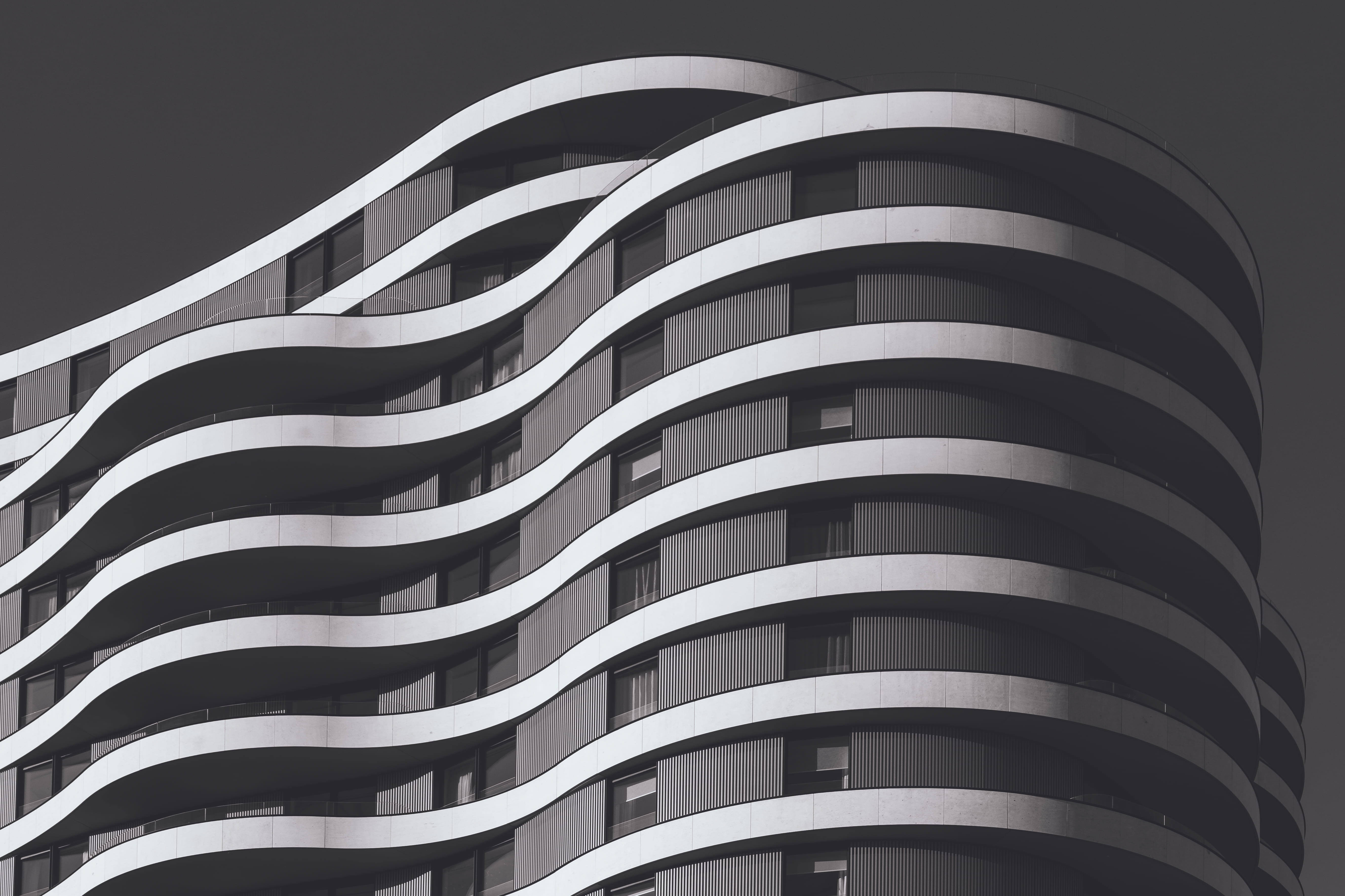 rise, backgrounds, waves, london, abstract, concrete, commercial, photo, full frame, design, gray, modern, building exterior, city, low angle view, office building exterior, HD Wallpaper
