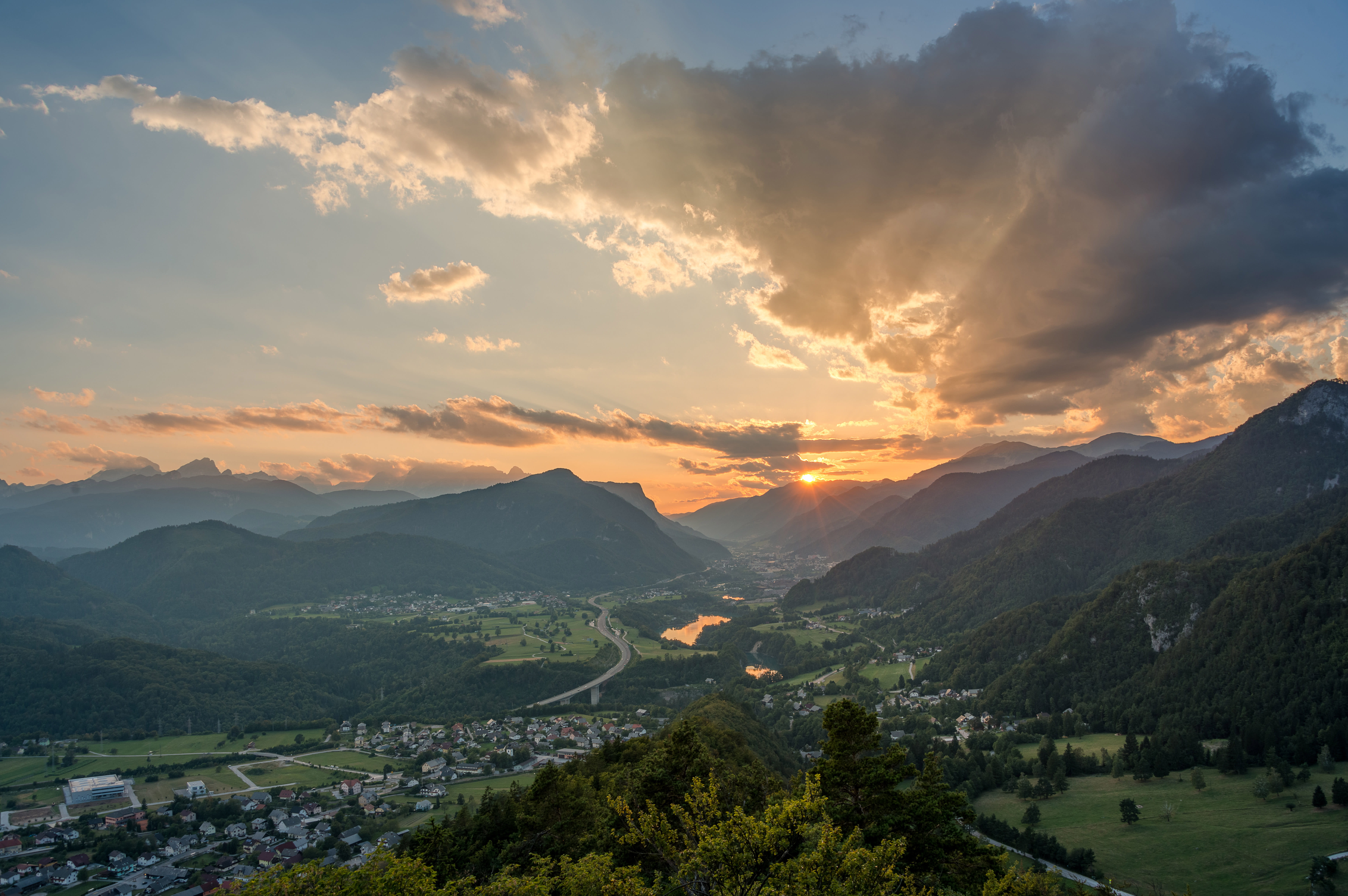 plant, tranquility, river, environment, sky, cloud - sky, sava, beauty in nature, vivid, tree, mountain, no people, cloud, jesenice, sunset, tranquil scene, HD Wallpaper