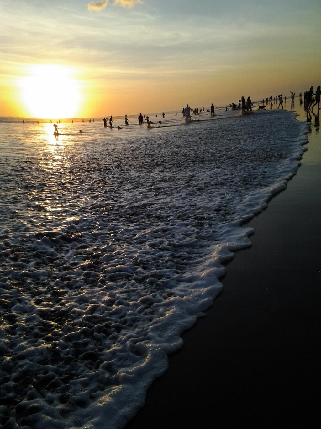 waves, sand, sunset, non-urban scene, group of people, people, outdoors, sea, land, water, 720P, incidental people, Bali, beauty in nature, tranquility, Phone HD Wallpaper