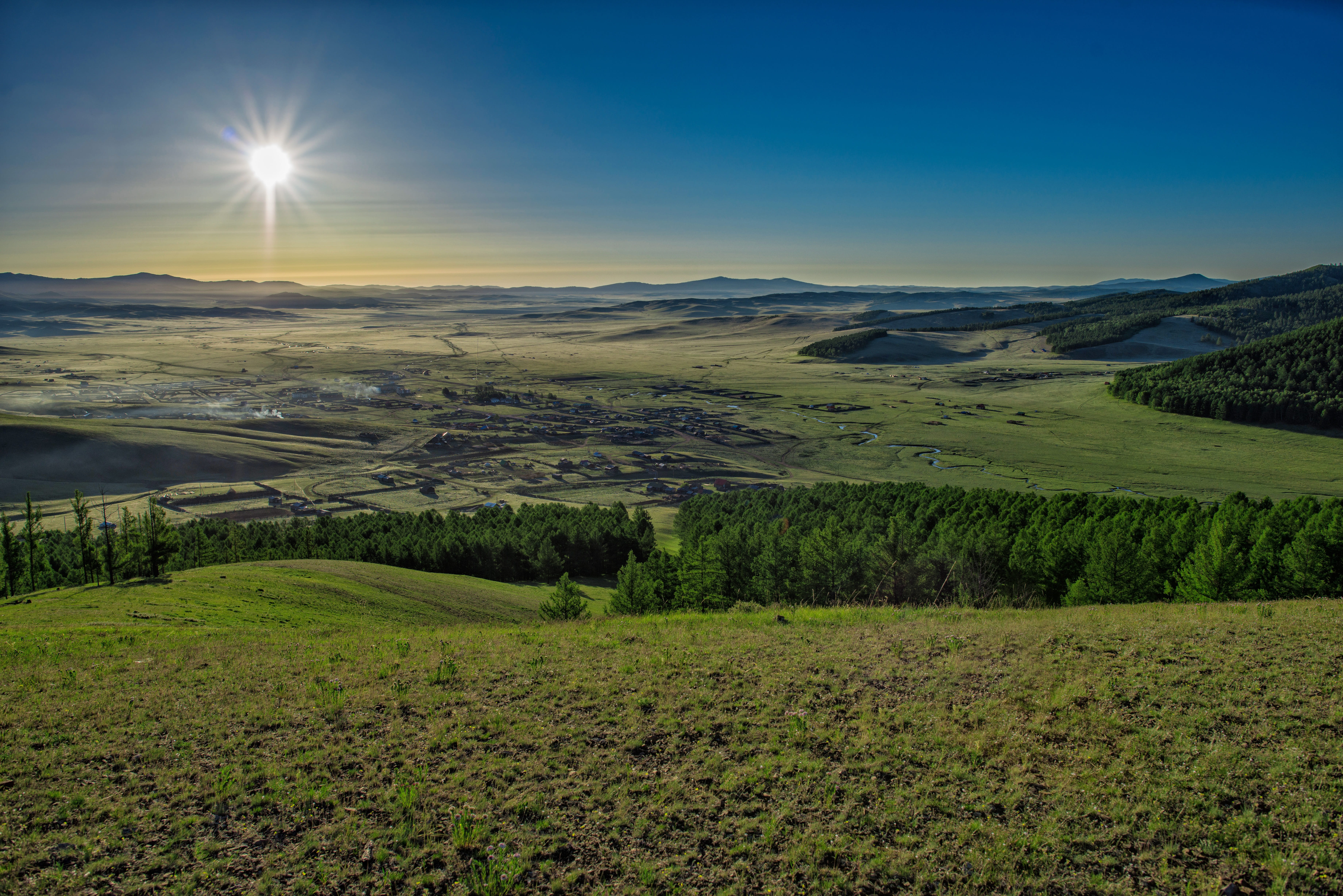 green Color, Village, outdoors, panoramic, sun, trees, beauty In Nature, grass, environment, idyllic, tranquil Scene, tranquility, Bogart, forest, scenics, HD Wallpaper