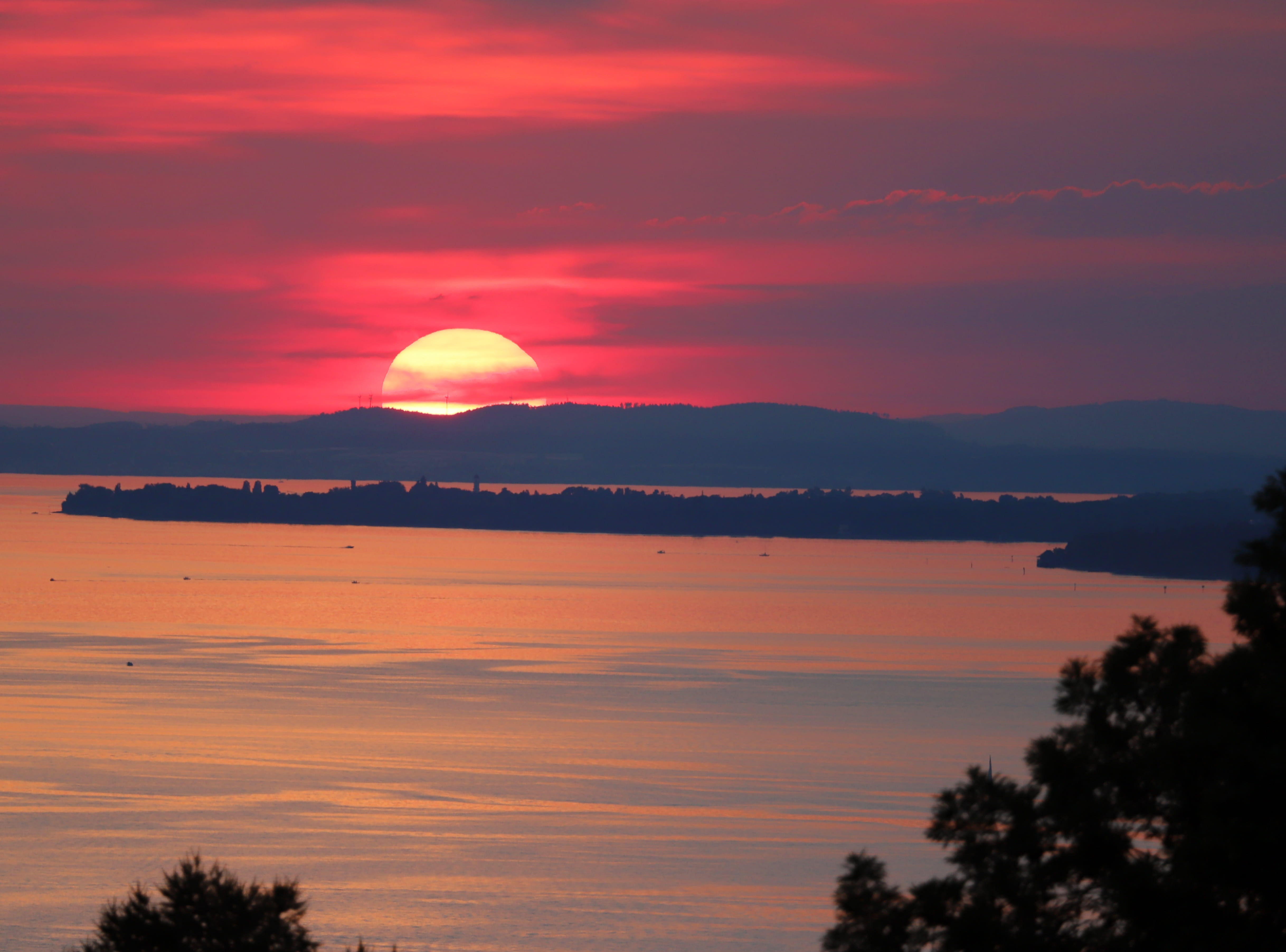 scenics - nature, bregenz, no people, idyllic, nature, orange color, lindau, tranquility, cloud - sky, 4K, sky, lake constance, evening, mood, tree, tranquil scene, HD Wallpaper