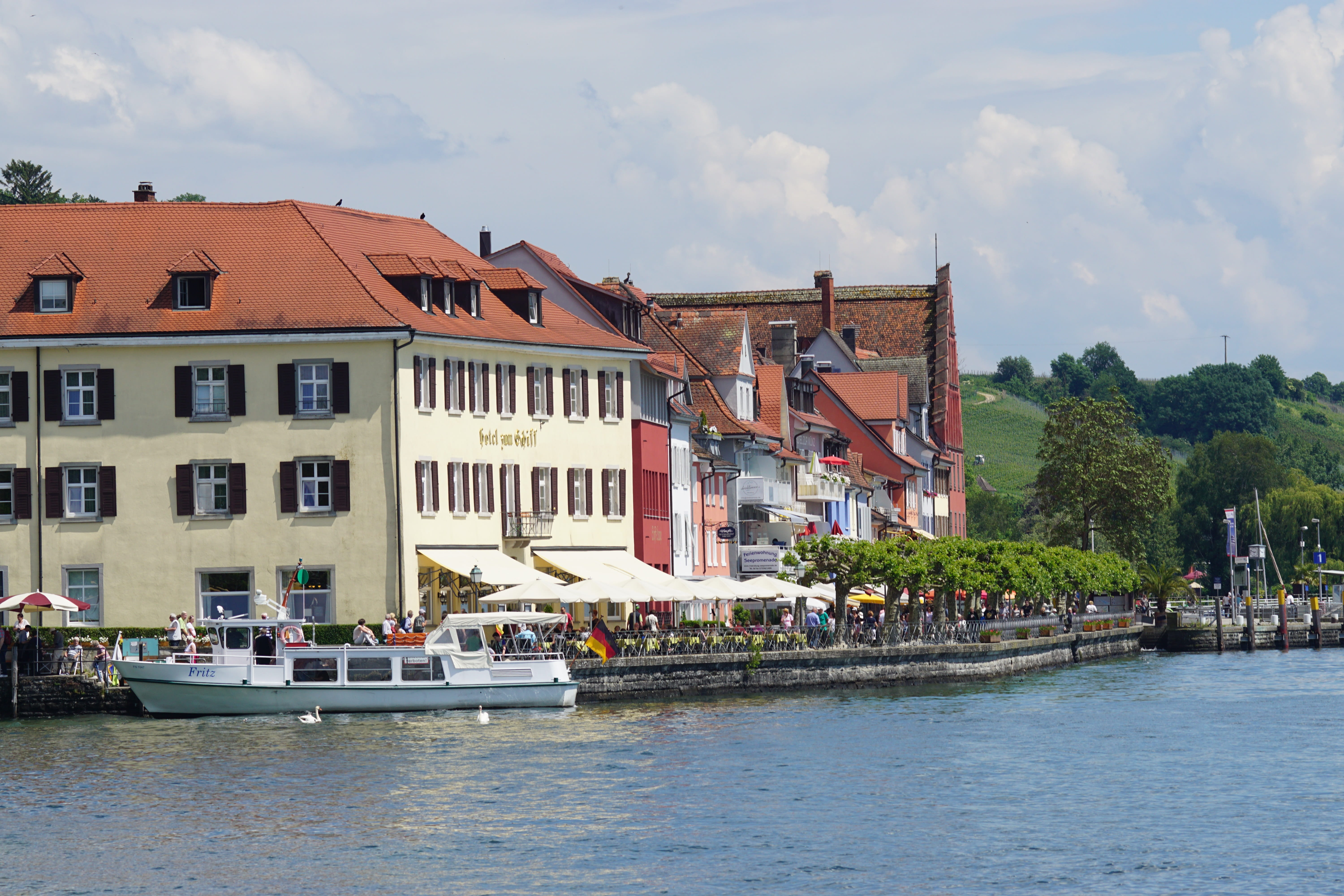city, Meersburg, plant, outdoors, Promenade, transportation, river, day, Lake, lake constance, building, nature, lake promenade, passenger craft, sky, cloud - sky, HD Wallpaper