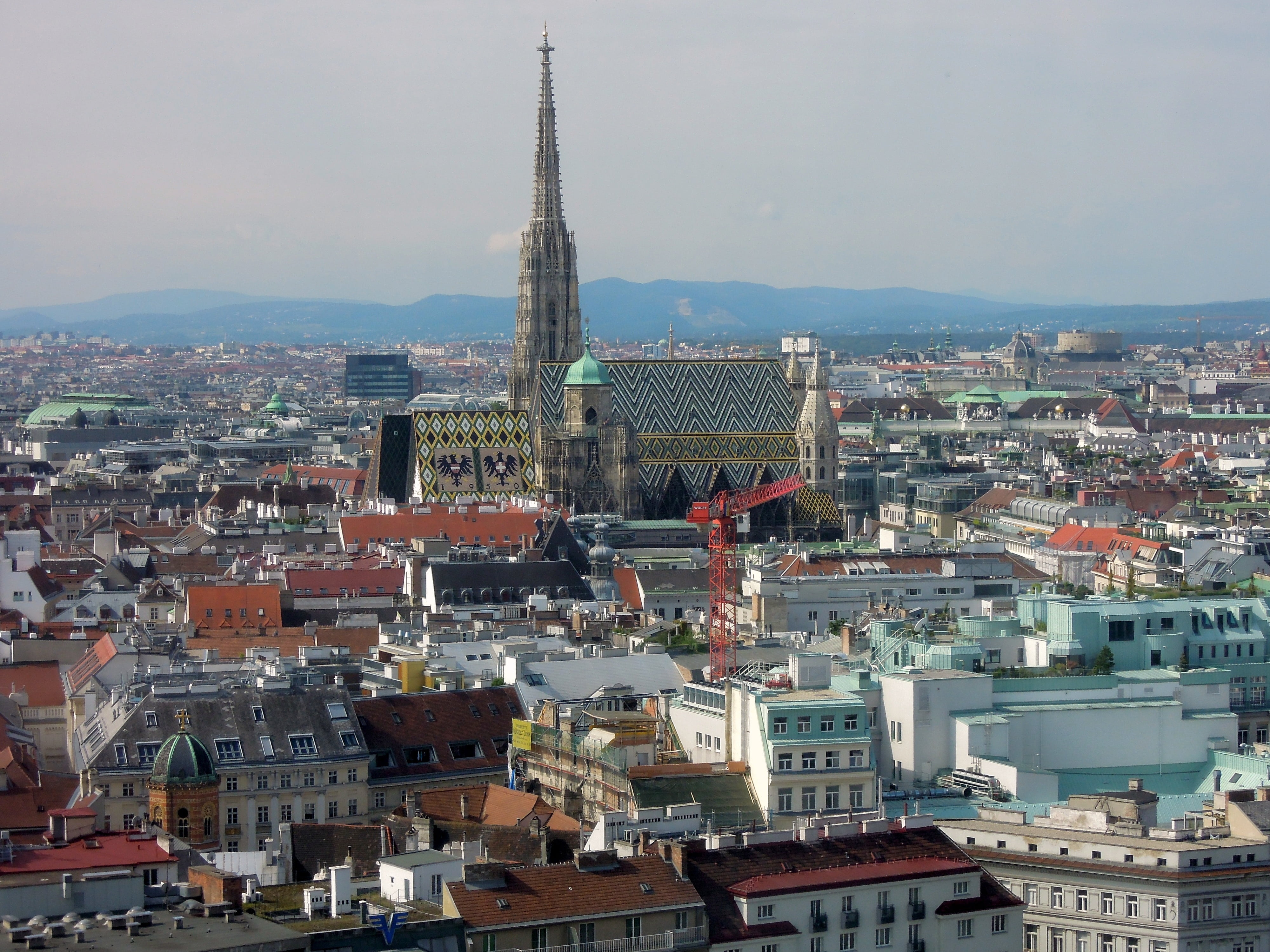 outdoors, 4K, tall - high, travel, skyscraper, building exterior, high angle view, nature, spire, surrounded, building, aerial, dom, st stephans cathedral, HD Wallpaper