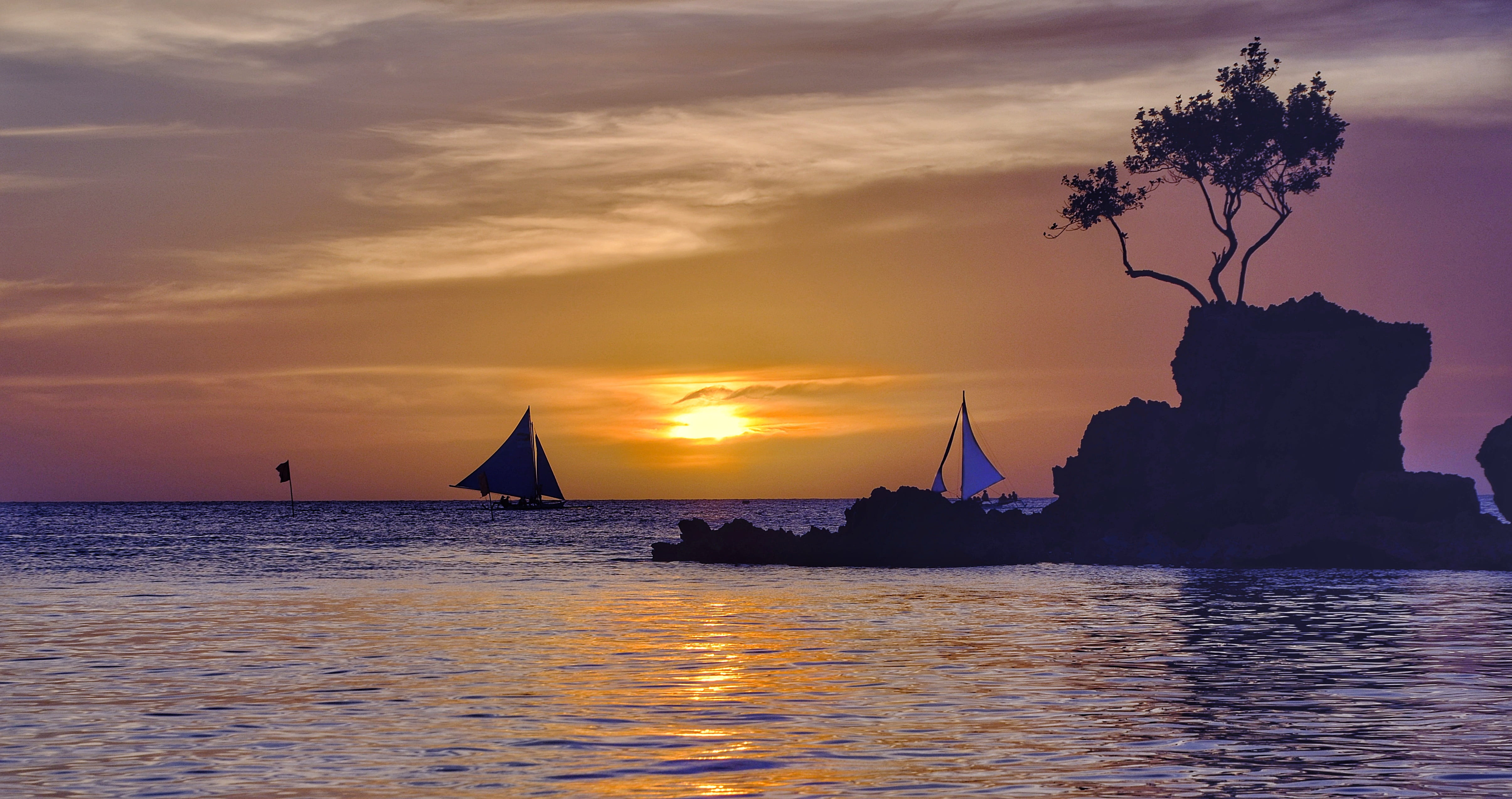 transportation, boracay, ocean, philippines, water, cloud - sky, nautical vessel, evening, nature, environment, architecture, sunset, city, travel, photo, HD Wallpaper