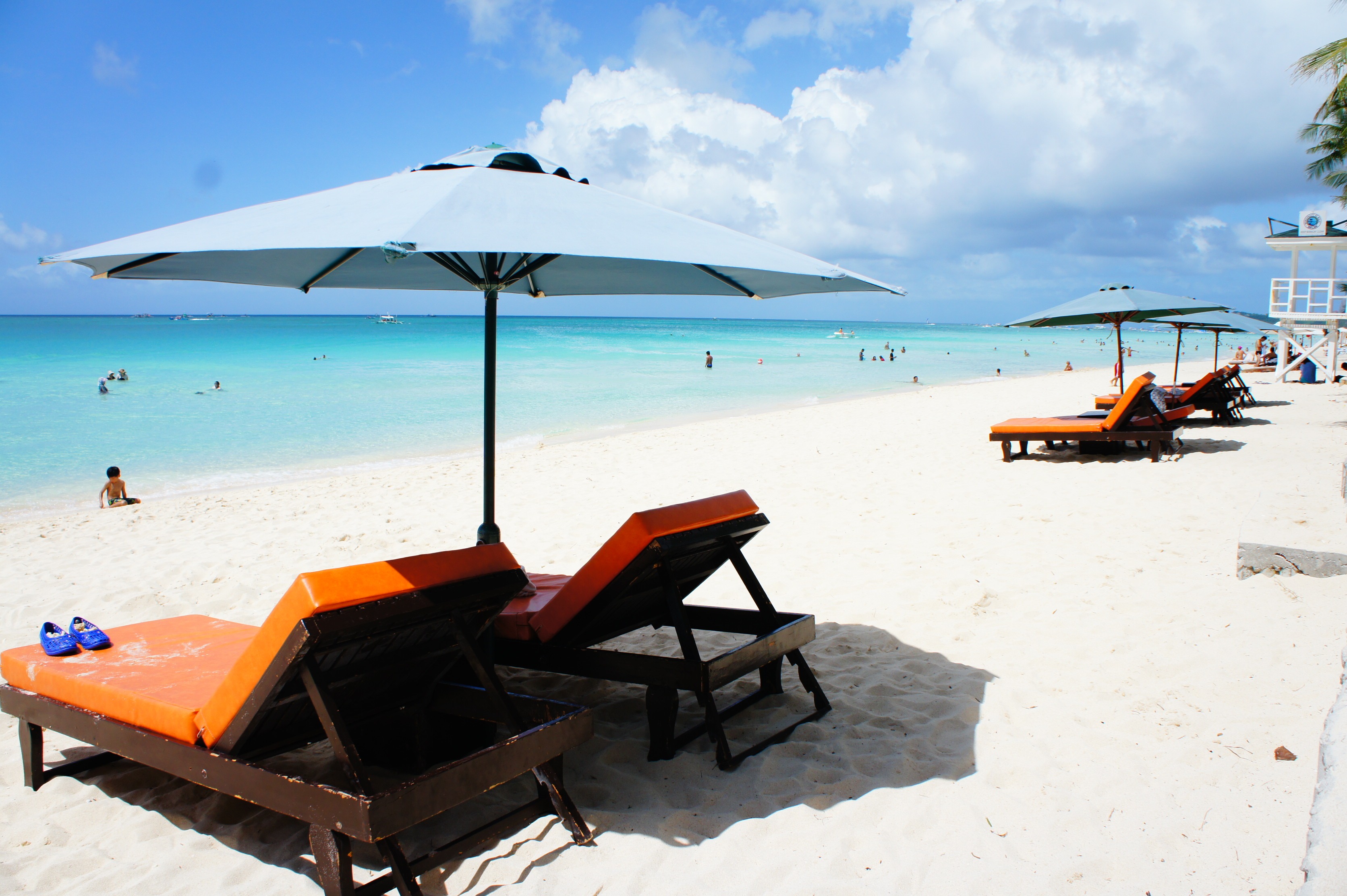 relaxation, boracay beach, horizon, chair, idyllic, day, beach, incidental people, sun, shoreline, summer, 2K, coastline, lounger, outdoors, shadow, sand, HD Wallpaper
