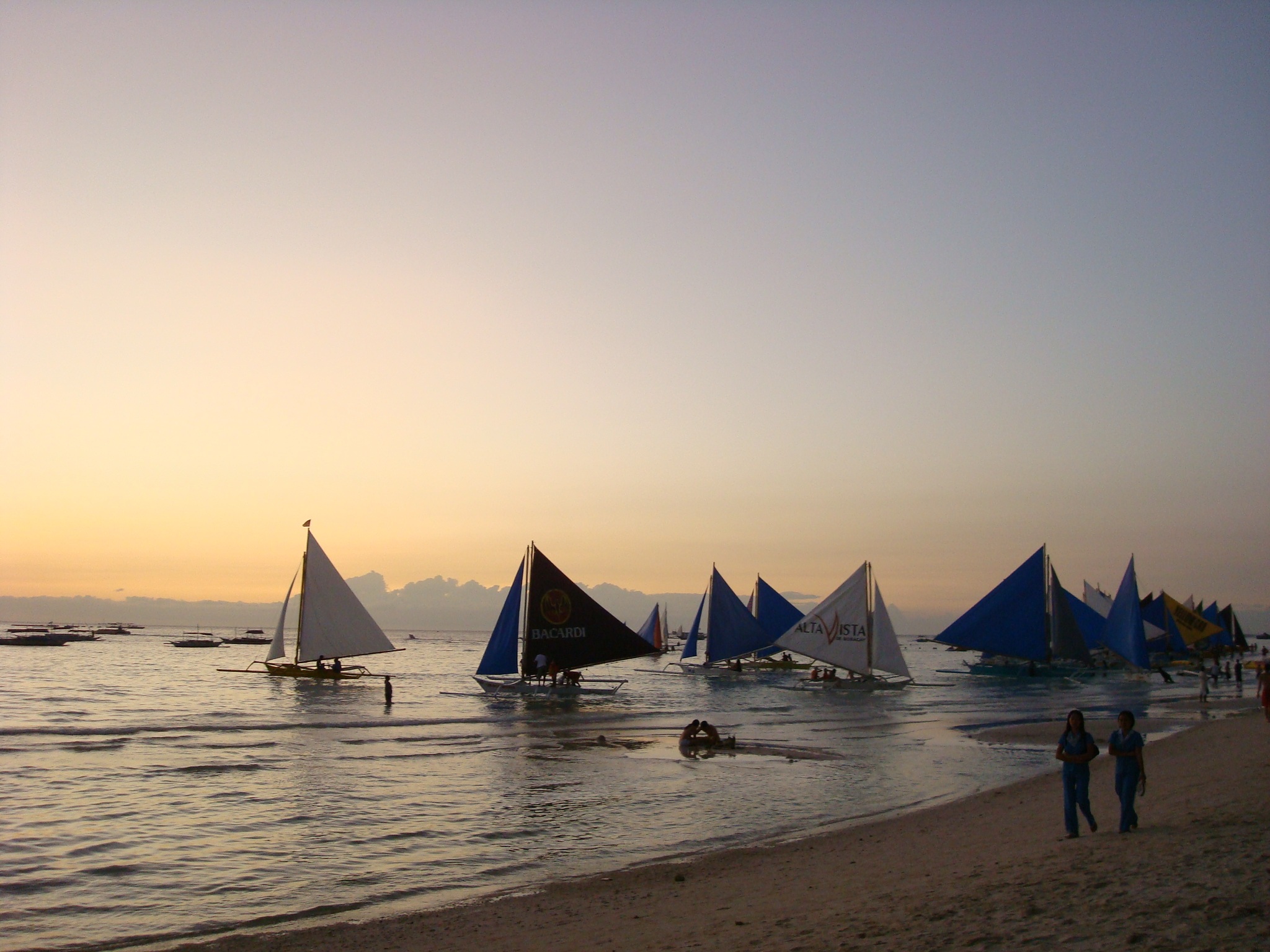 scenics - nature, nautical vessel, group of people, sea, sky, copy space, beauty in nature, boracay beach, beach, 1080P, transportation, lifestyles, sunset, HD Wallpaper