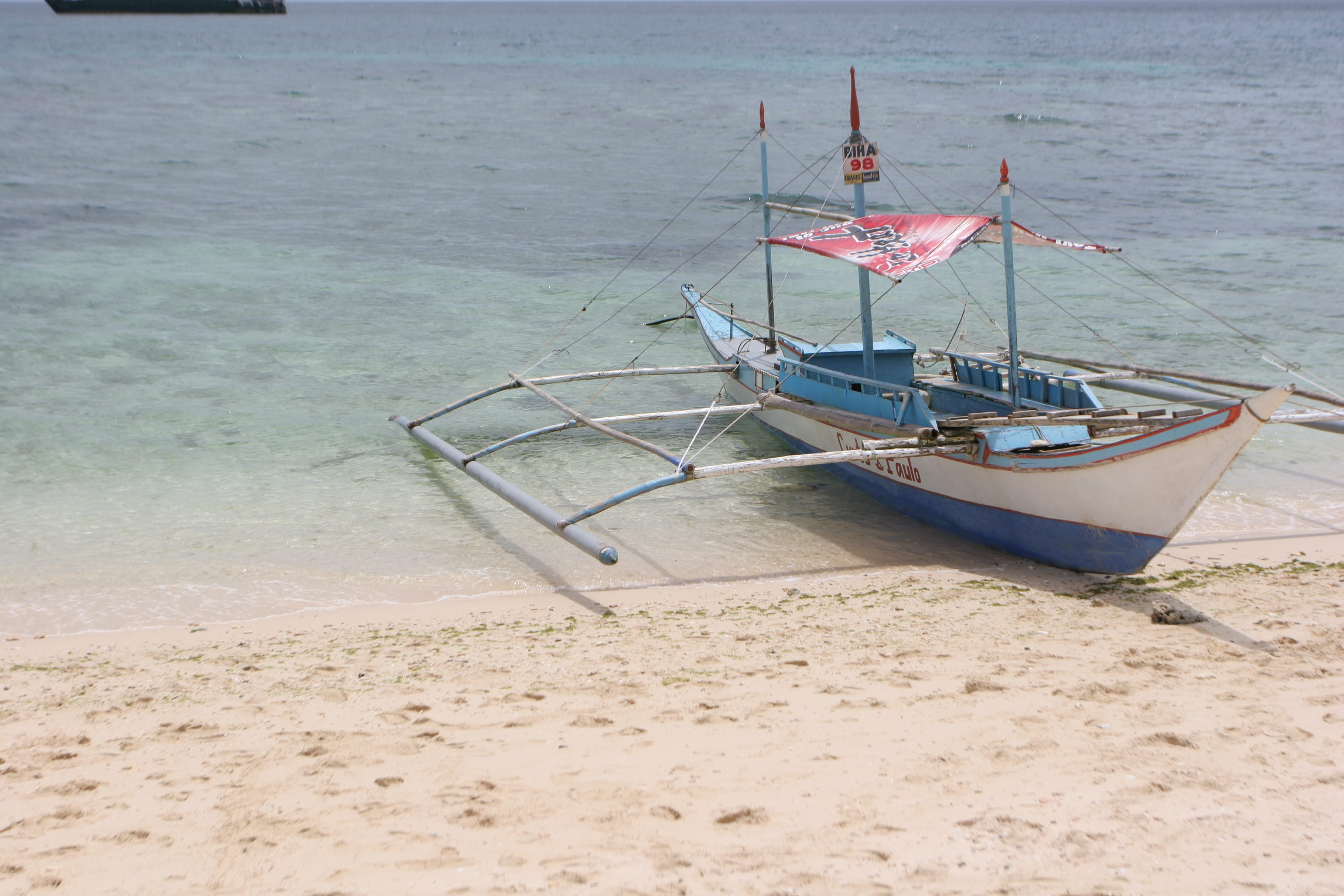 waves, Boracay Beach, tranquility, nautical vessel, whet is the only boat, fishing boat, 2K, sand, nature, mode of transportation, tranquil scene, no people, HD Wallpaper
