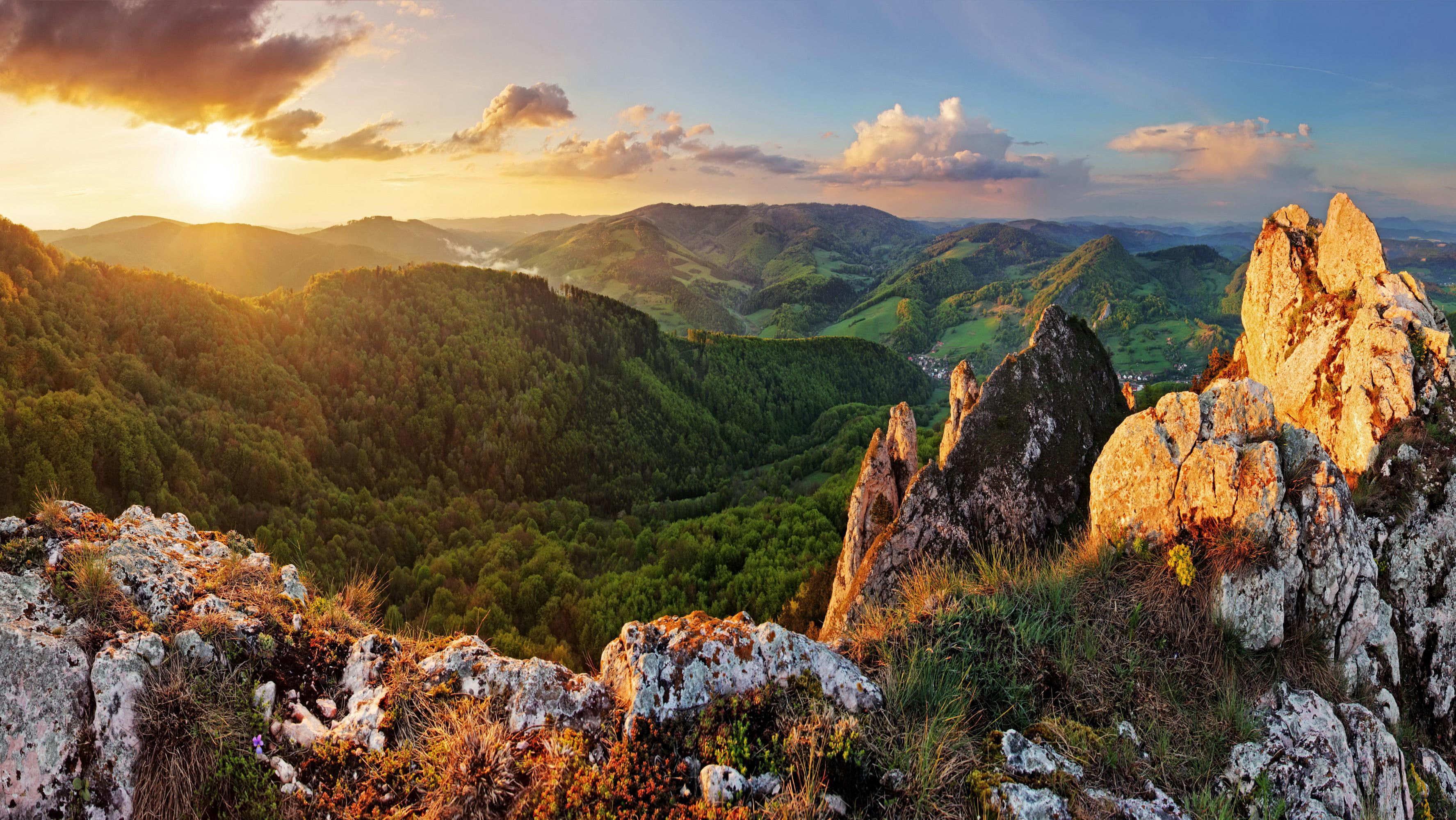 sunrises, mountains, sunsets, sunrises and sunsets, scenery, 2K, nature, HD Wallpaper