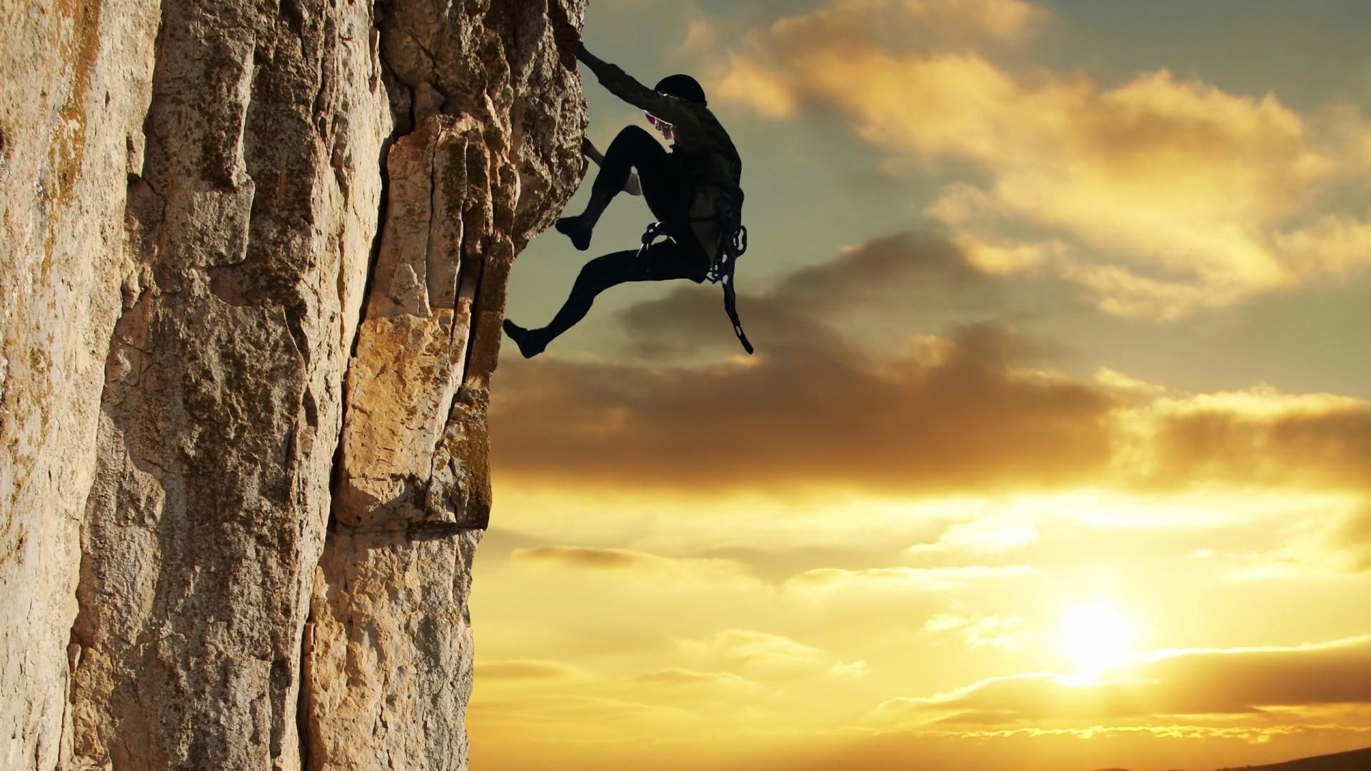 sunset, climb, sport, mountaineering, cliff, 1080P, sunray, HD Wallpaper