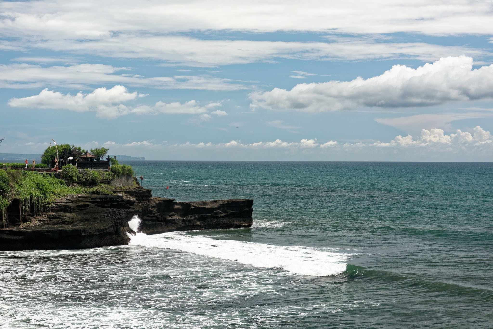 scenics - nature, no people, tranquil scene, tanah lot, land, sea, outdoors, horizon over water, cloud - sky, rock, bali, rock - object, day, nature, wave, HD Wallpaper