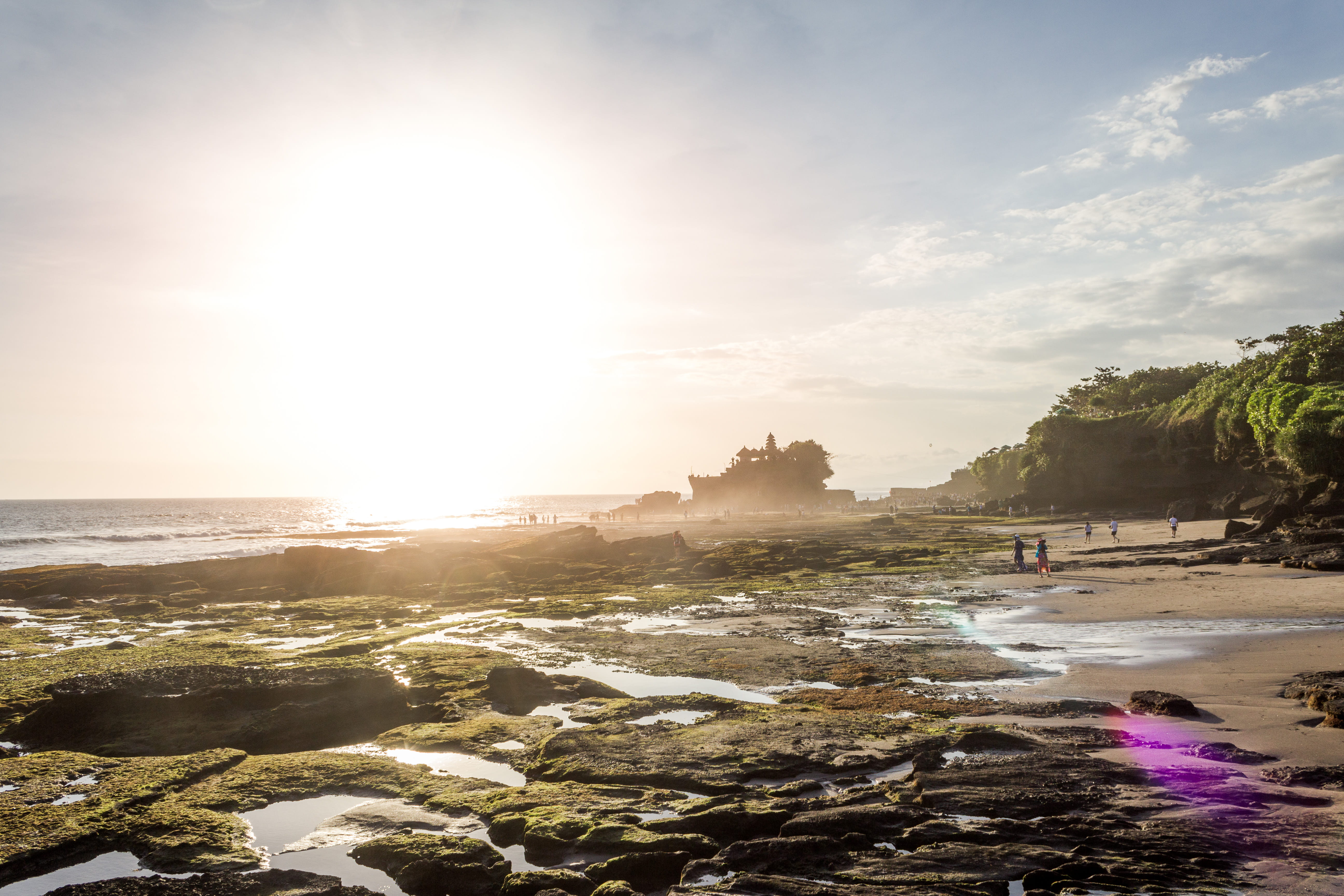 lens flare, outdoors, rock, ocean, tranquility, rock - object, nature, 5K, land, solid, water, fog, bright, bali, stones, beauty in nature, cloud - sky, HD Wallpaper