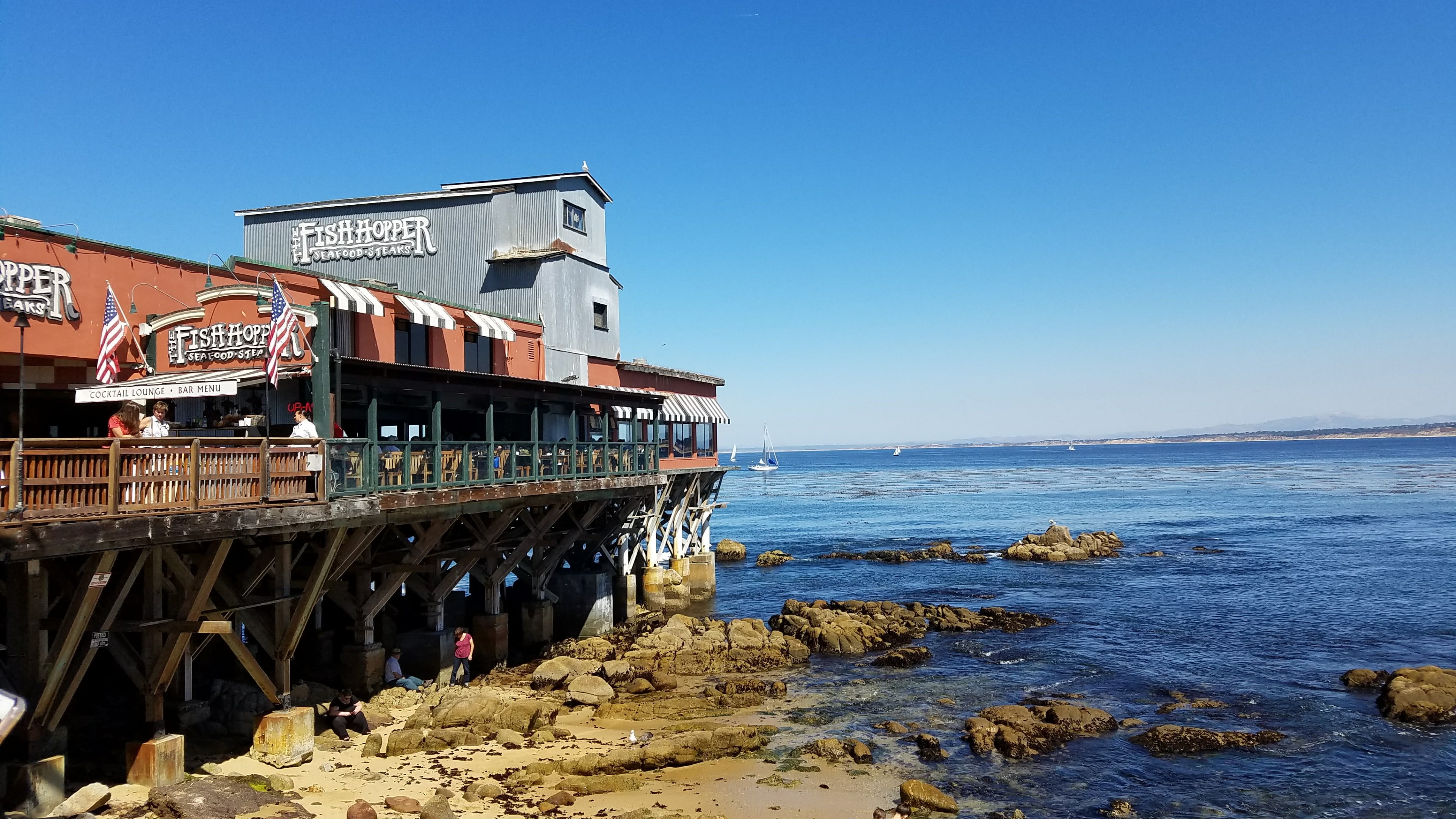 us, beauty in nature, cannery row, monterey, sunlight, blue, california, sky, fishing industry, nature, no people, water, architecture, transportation, HD Wallpaper