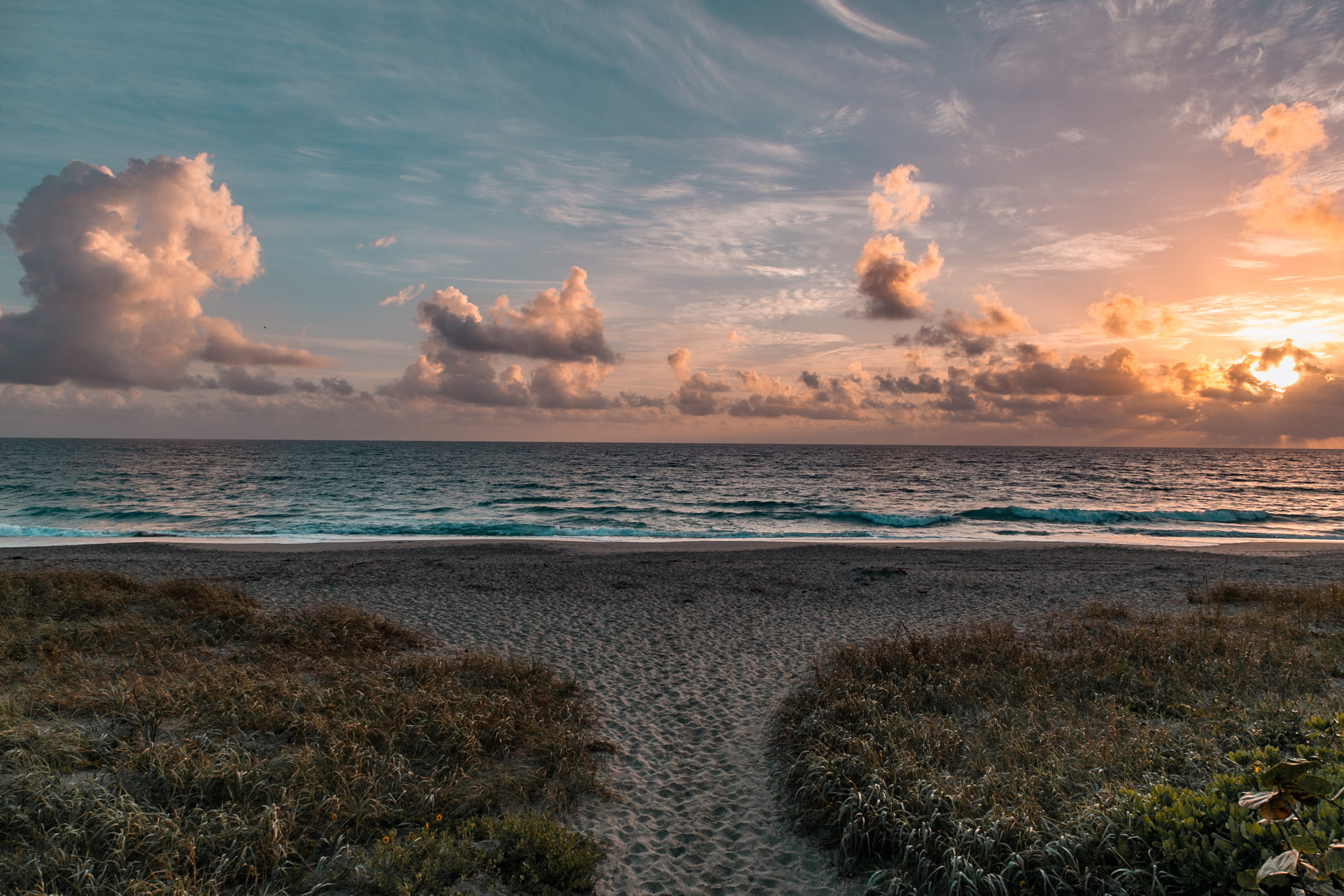 beach, blue, idyllic, sea, scenics - nature, heaven, water, non-urban scene, atlantic, plant, horizon, sand, beauty in nature, outdoors, sun, cloud - sky, HD Wallpaper