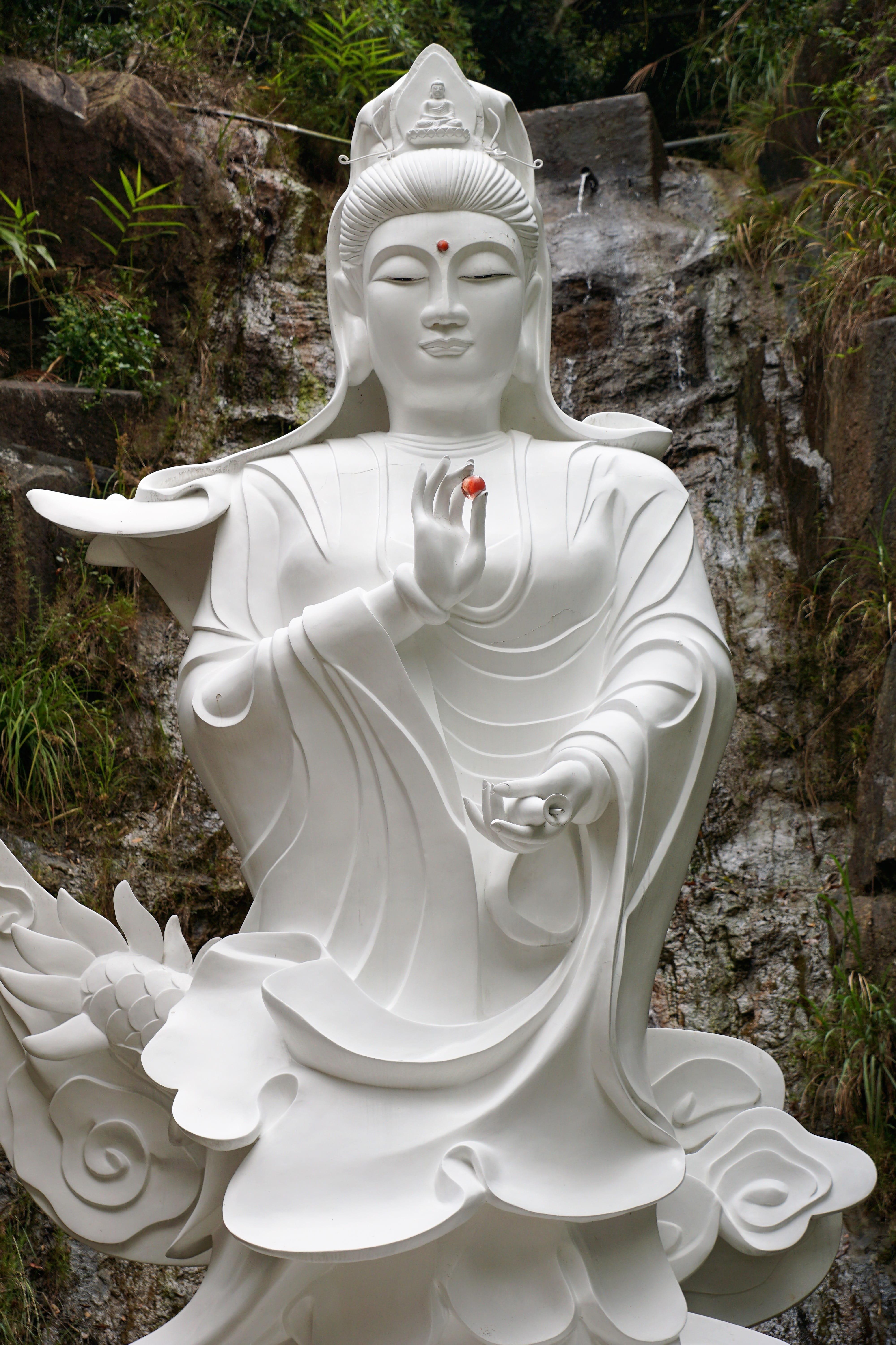 buddha, idol, spirituality, day, white, religion, solid, zen, garden, asia, male likeness, buddhism, creativity, human representation, places of interest, Phone HD Wallpaper