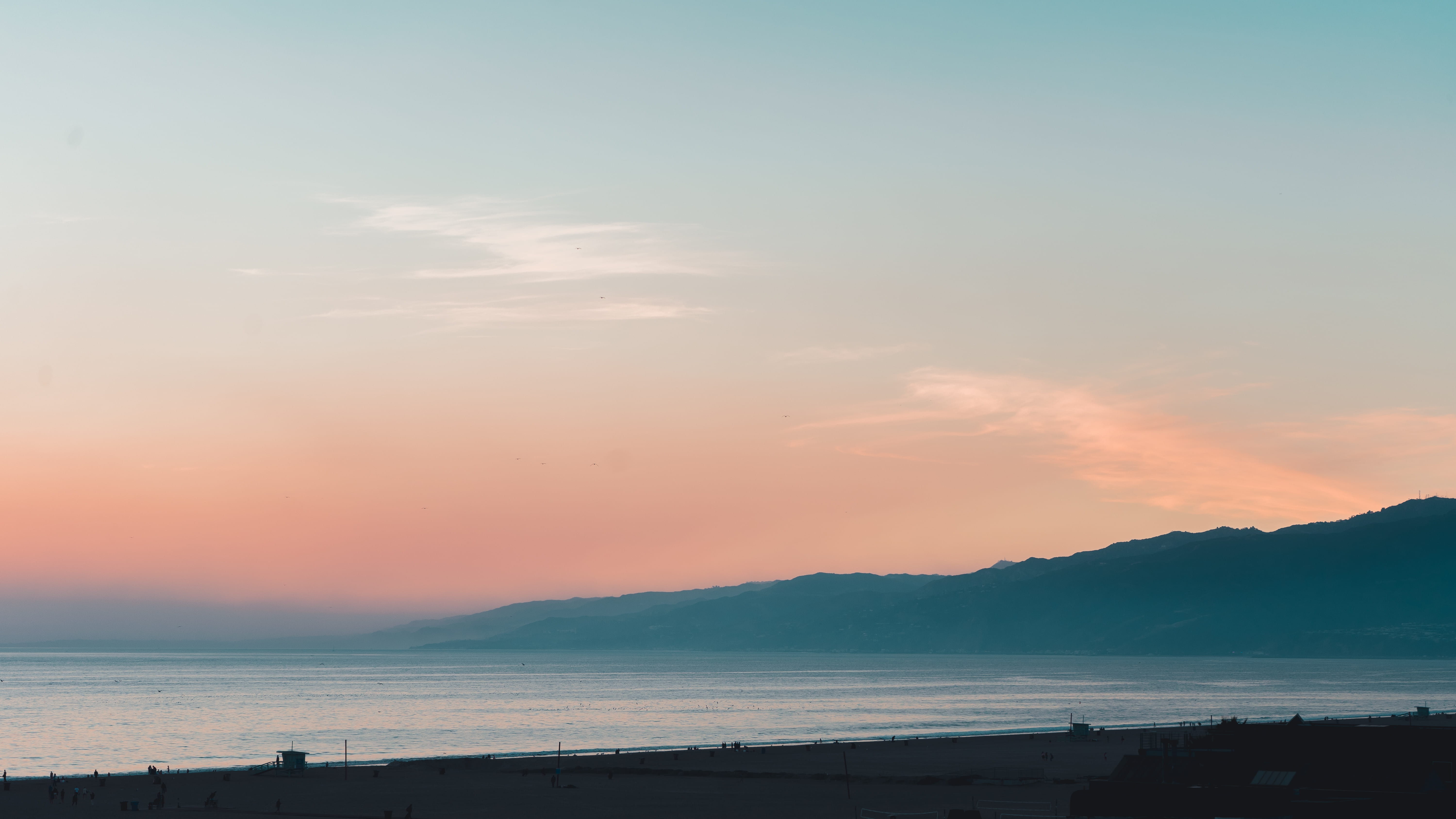 romantic sky, layer, santa monica, scenery, sky, sea, silhouette, beauty in nature, shoreline, no people, blue, cloud - sky, orange color, sunrise, red sky, HD Wallpaper