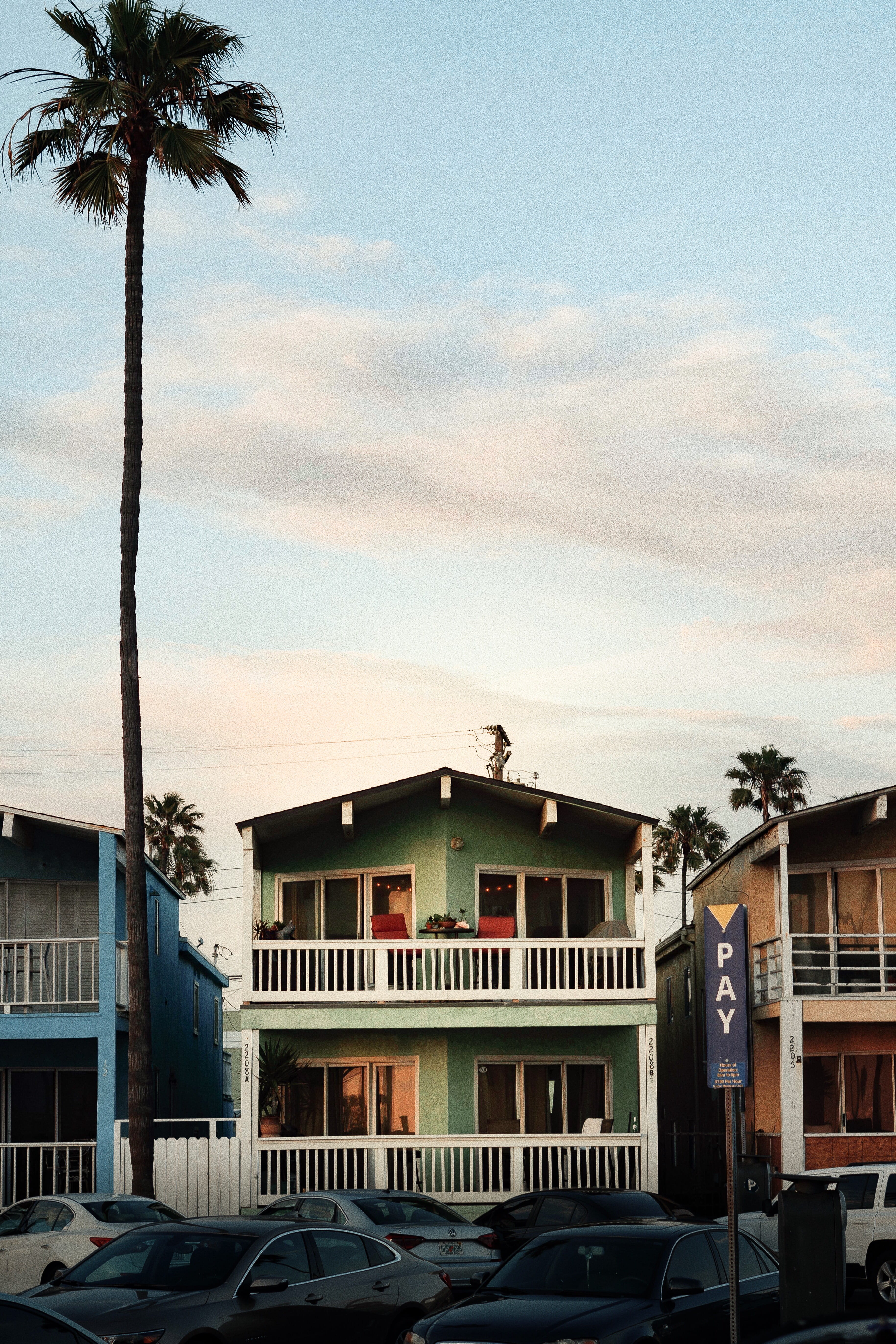 sky, house, outdoors, palm, architecture, flora, residential district, palm tree, sunset, 5K, united states, sunrise, arecaceae, motor vehicle, newport beach, Phone HD Wallpaper