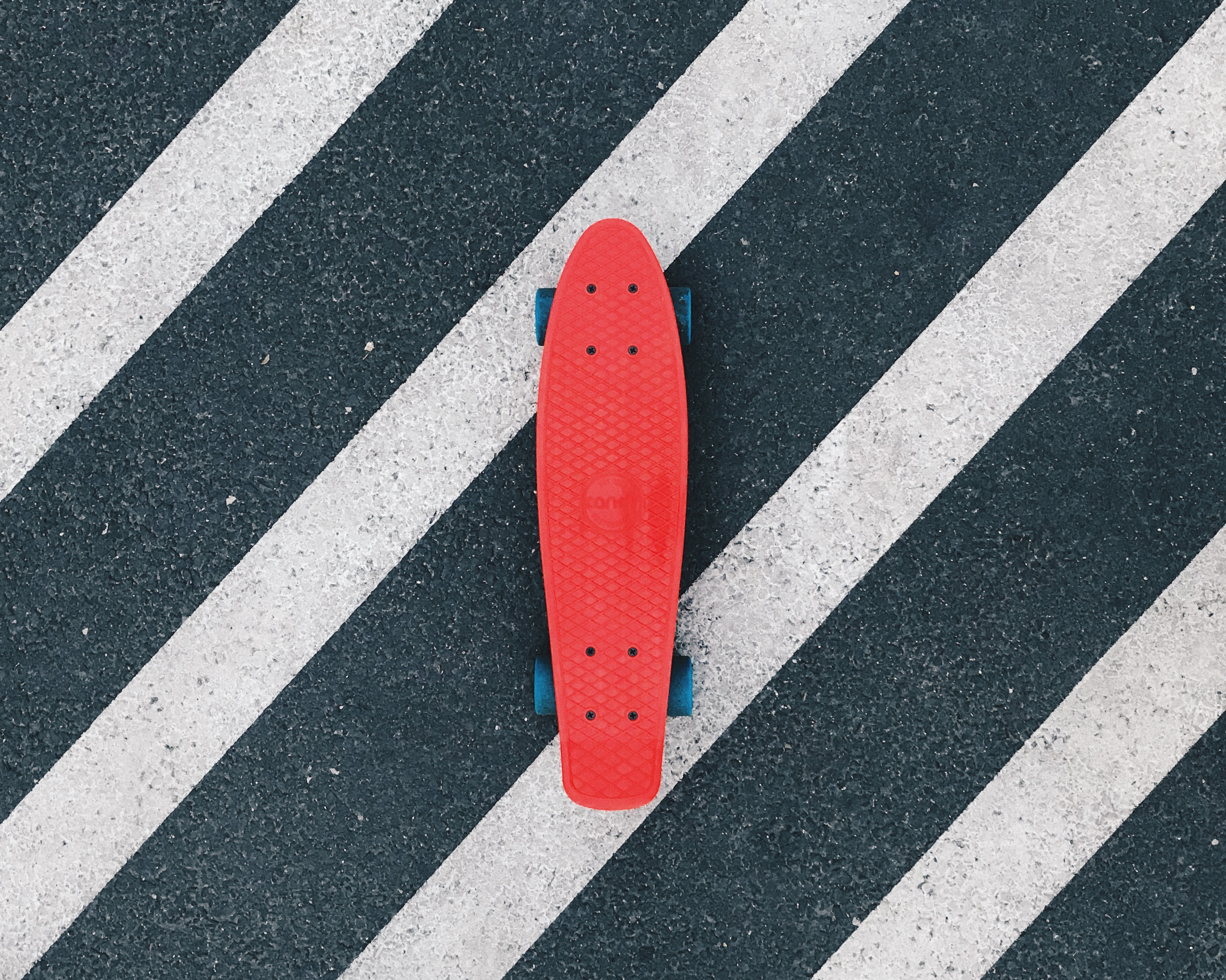 skateboard, board, asphalt, minimalms, outdoors, safety, crosswalk, cruiser, marking, high angle view, communication, symbol, no people, 4K, transportation, HD Wallpaper