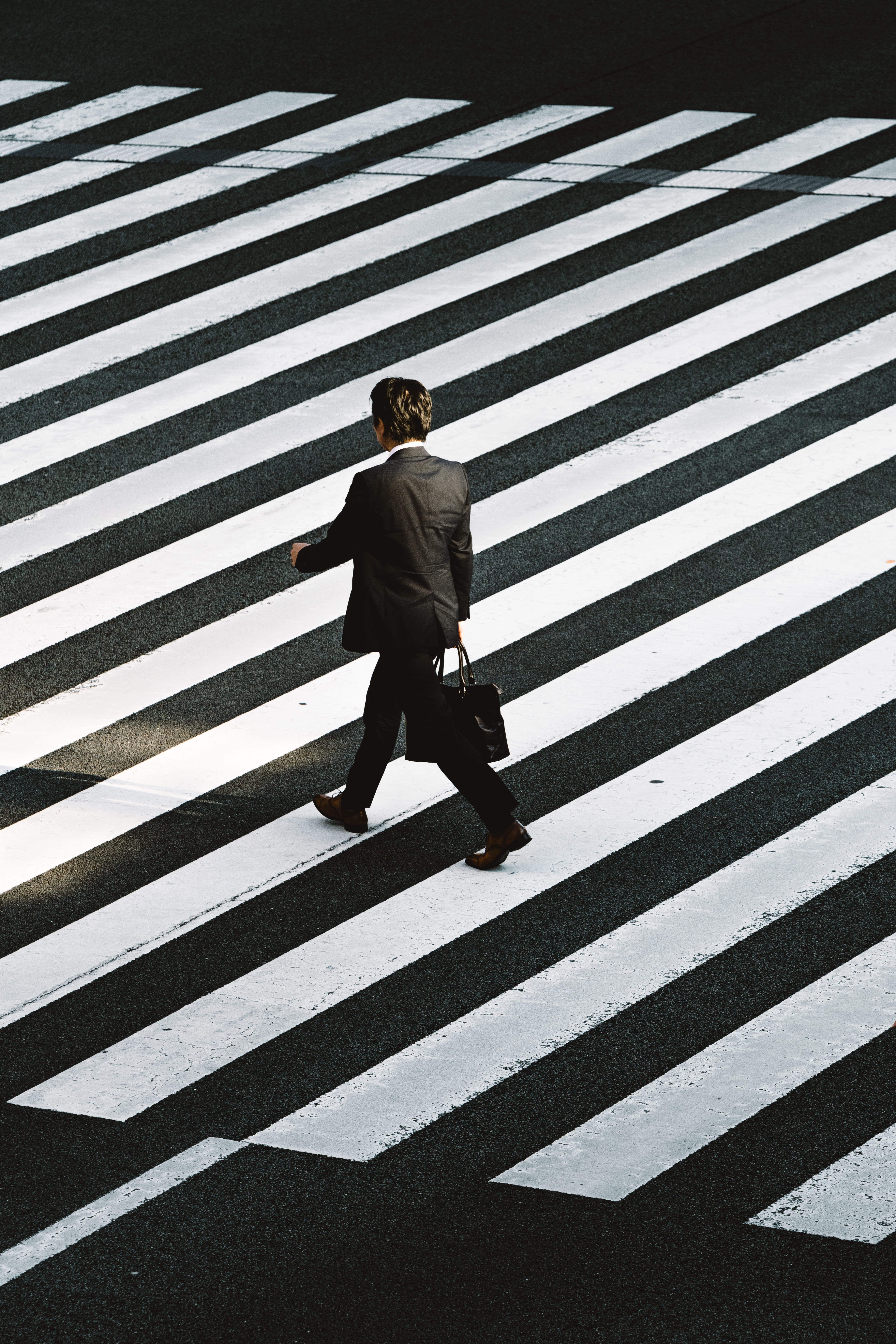 road marking, crosswalk, crossing, jacket, full length, road, men, bag, suit, carrying, street, lane, pattern, man, symbol, black, sign, walking, zebra crossing, Phone HD Wallpaper
