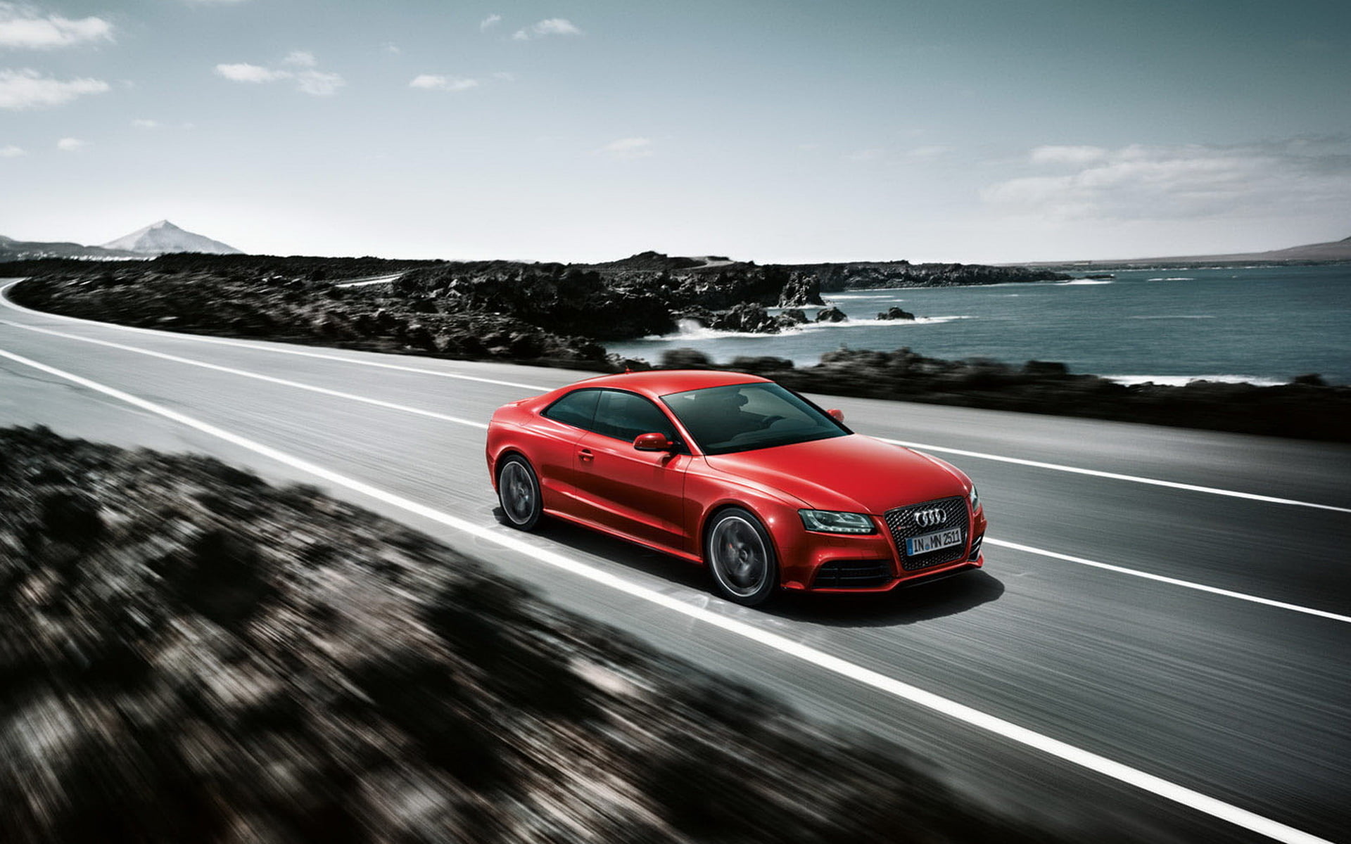 driving, road, transportation, road trip, mountain, blurred motion, mode of transportation, vehicle, civic, sky, red, nature, motor vehicle, sports car, HD Wallpaper