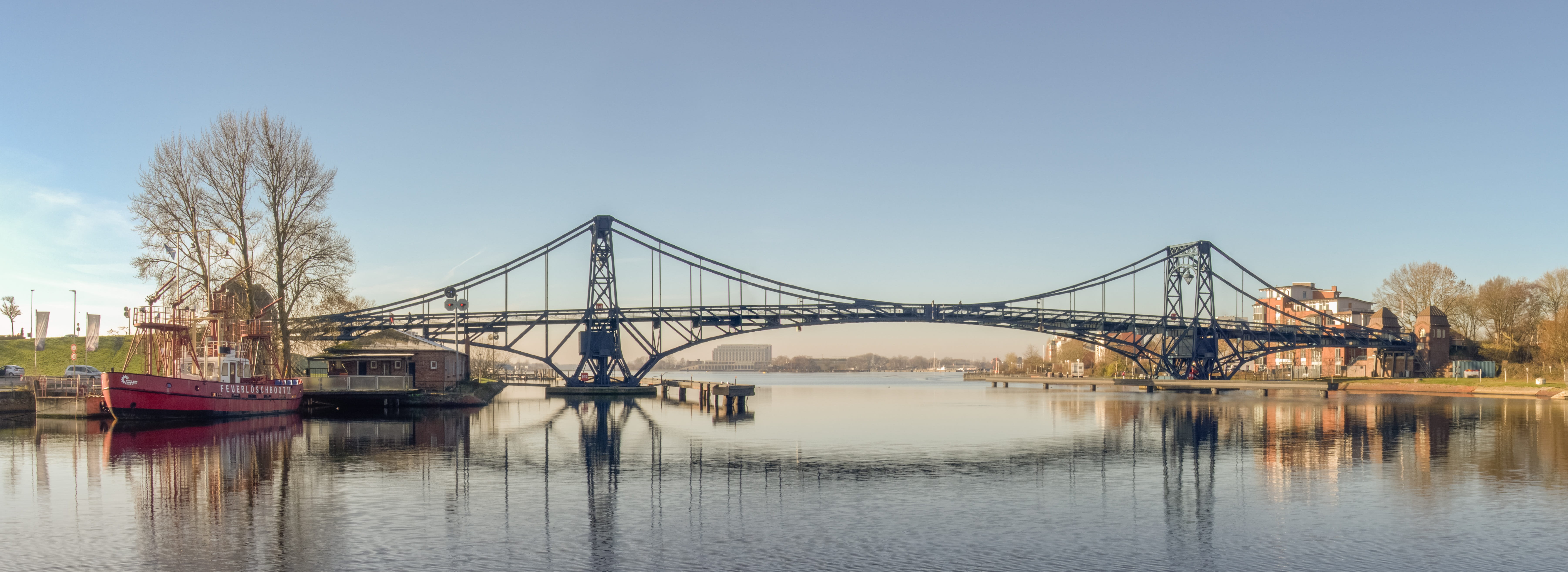 panorama, sky, bridge, connection, transportation, built structure, building exterior, reflection, copy space, city, monument, swing bridge, clear sky, HD Wallpaper