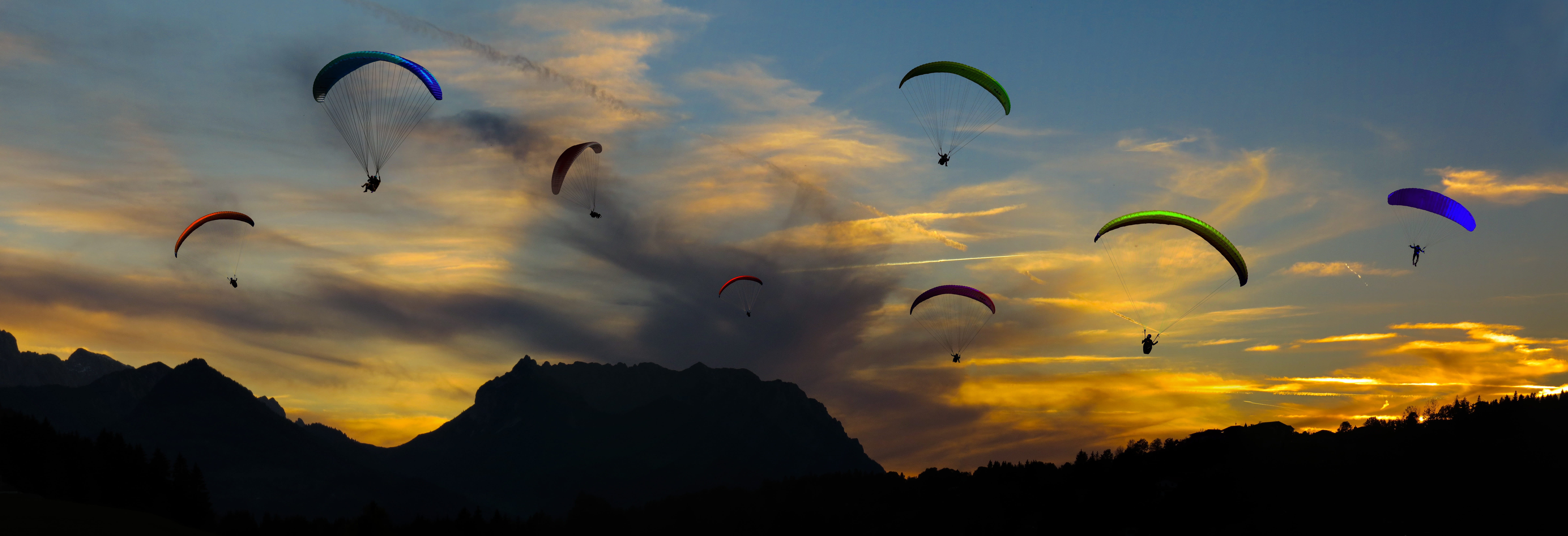 environment, adventure, mood mystical, banner, sport, sky, nature, clouds, kaiser mountains, dramatic sky, composing, header, mid-air, flying, gliding, HD Wallpaper