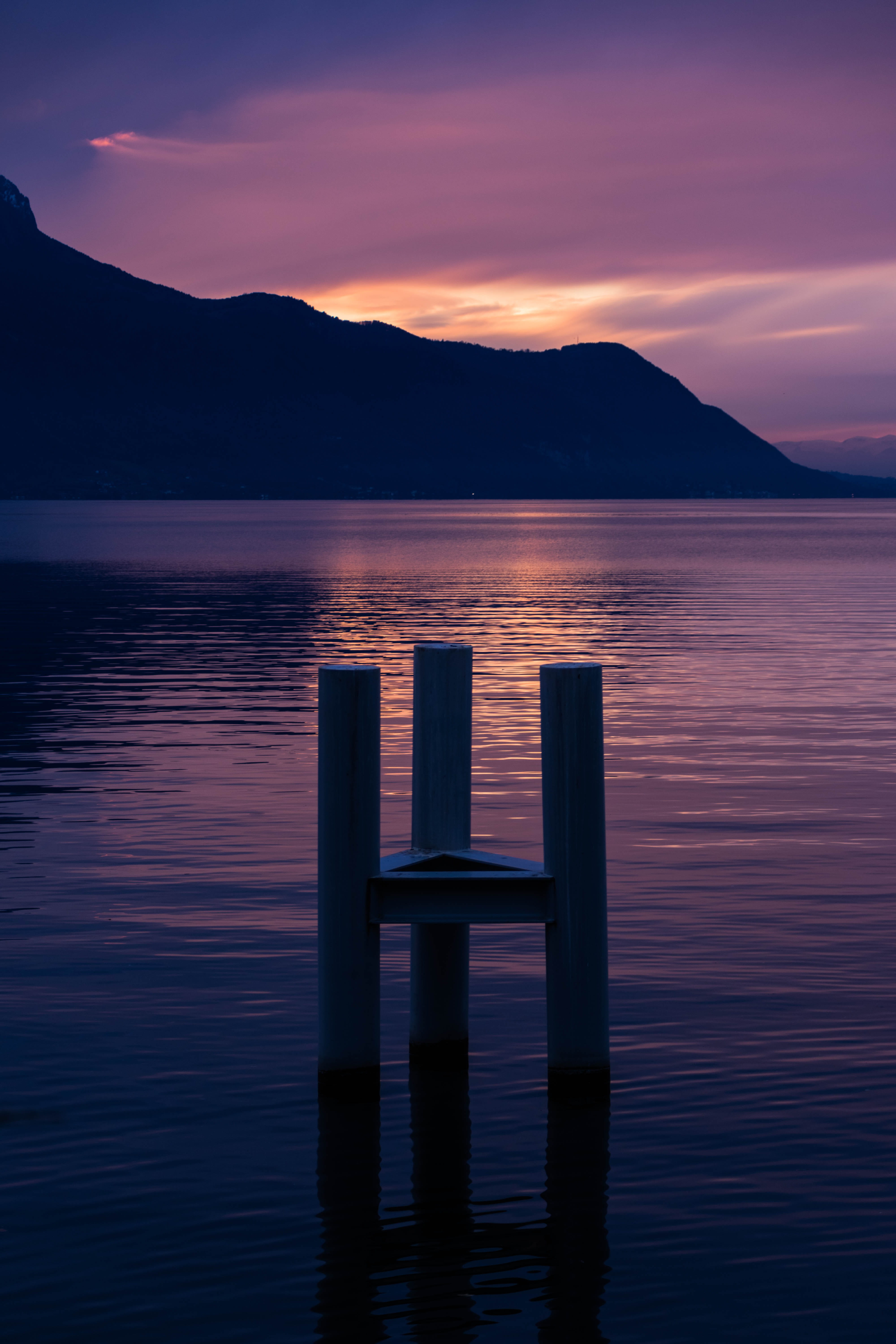 tranquility, ocean, waterfront, tranquil scene, water, dawn, brown, sea, dusk, sunset, sunlight, sky, no people, lake, cloud - sky, wooden, switzerland, Phone HD Wallpaper