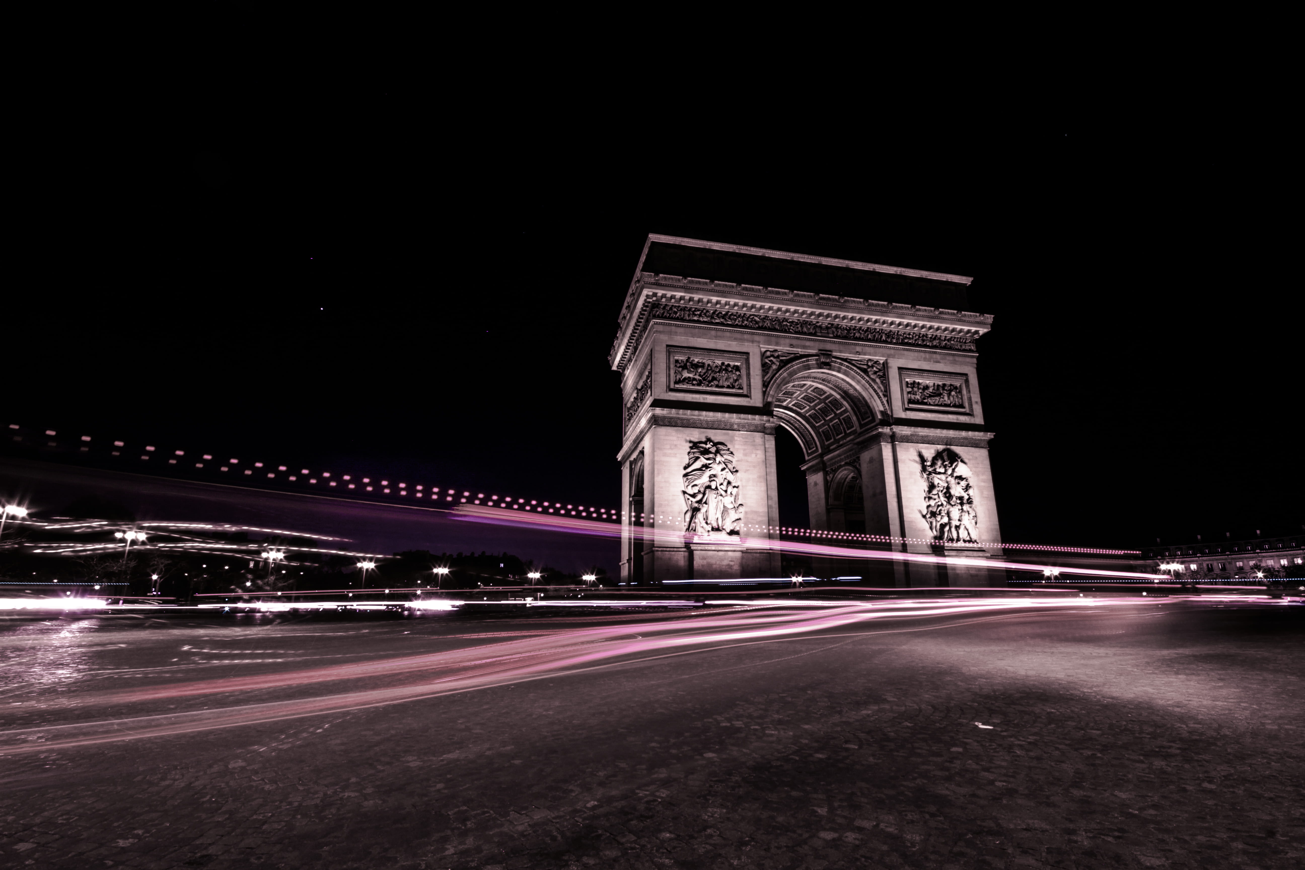 outdoors, france, pari, transportation, triomphe, light trail, illuminated, monument, europe, travel destinations, travel, long exposure, history, arch, HD Wallpaper
