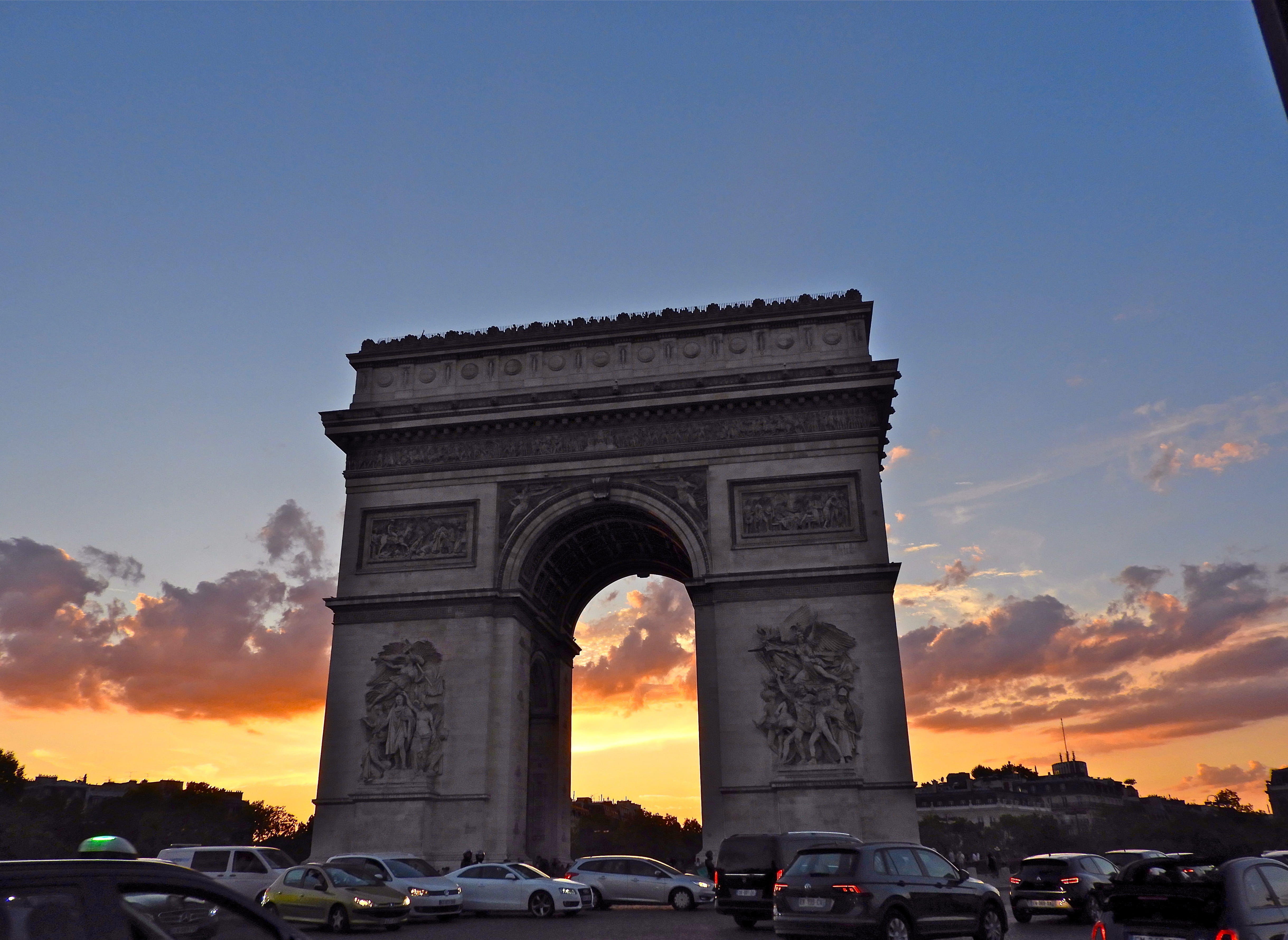 mode of transportation, no people, city, arc de triomphe, travel, monument, nature, outdoors, architecture, lights, history, land vehicle, france, motor vehicle, HD Wallpaper