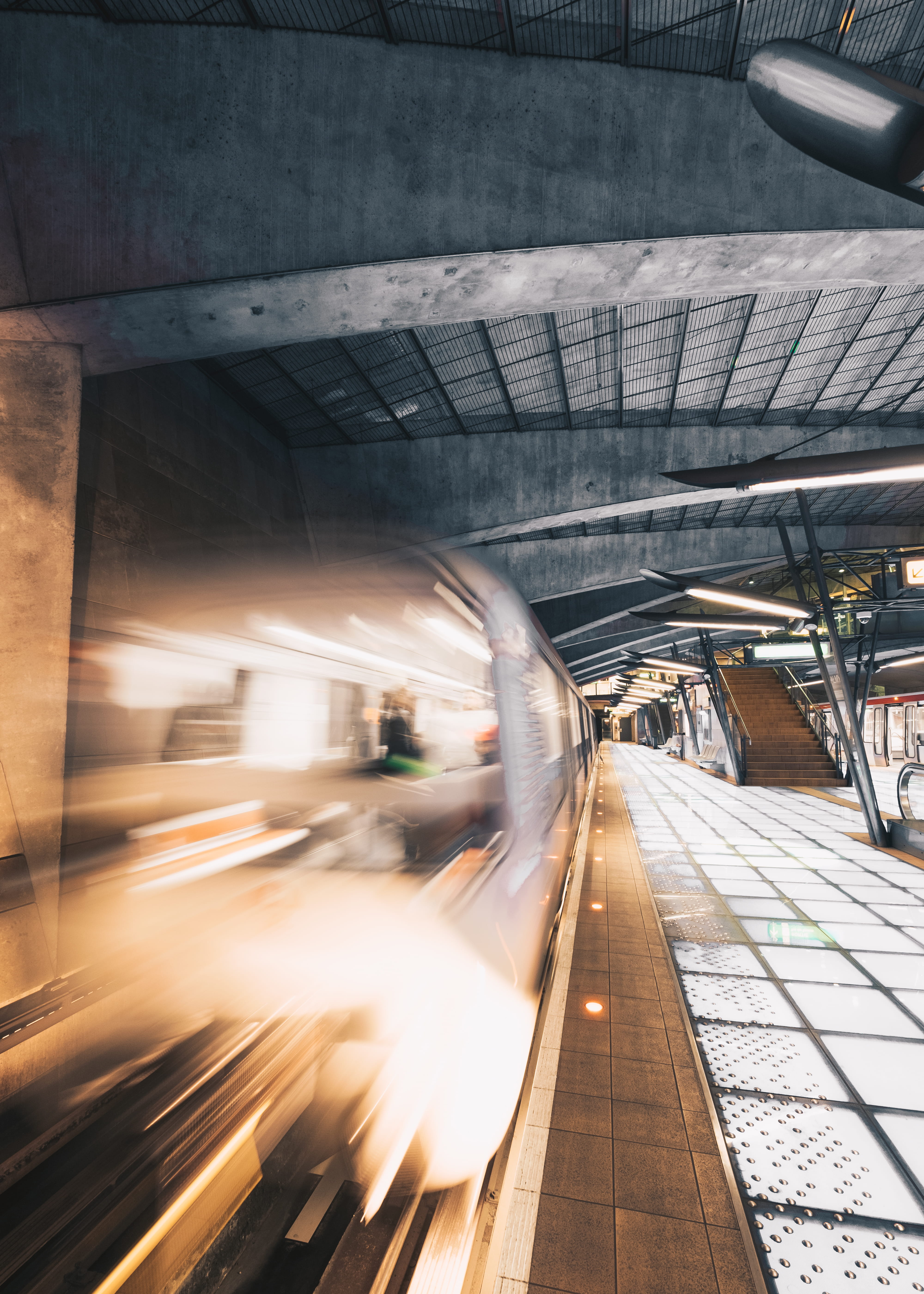 rail, ceiling, rail transportation, track, france, building, lighting, railway, subway, public transportation, 5K, time, light, incidental people, railroad station, Phone HD Wallpaper