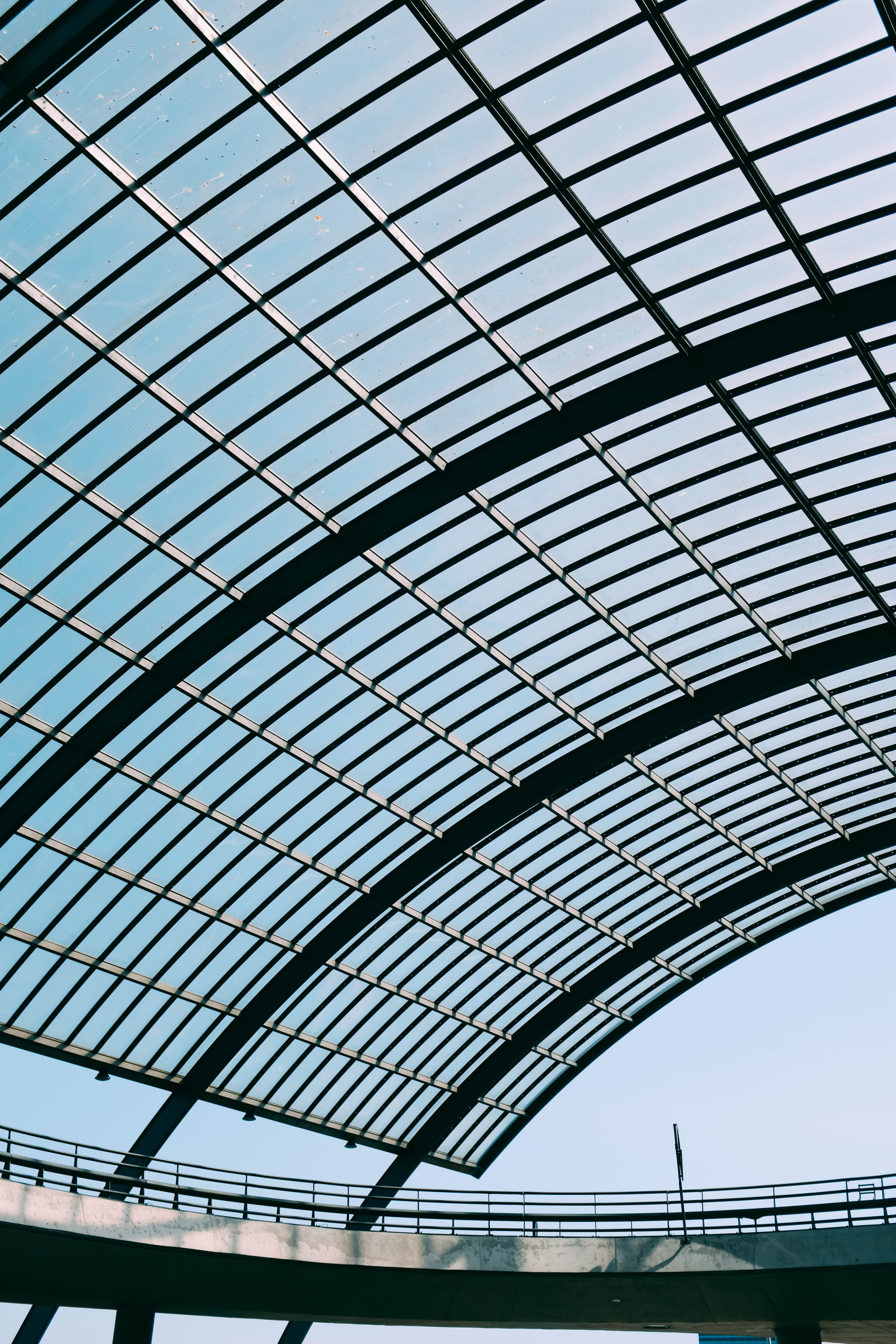  city, metro, transportation, lines, glass - material, 5K, sky, modern, bridge, roof, amsterdam, line, curves, built structure, indoors, sunlight, Phone HD Wallpaper