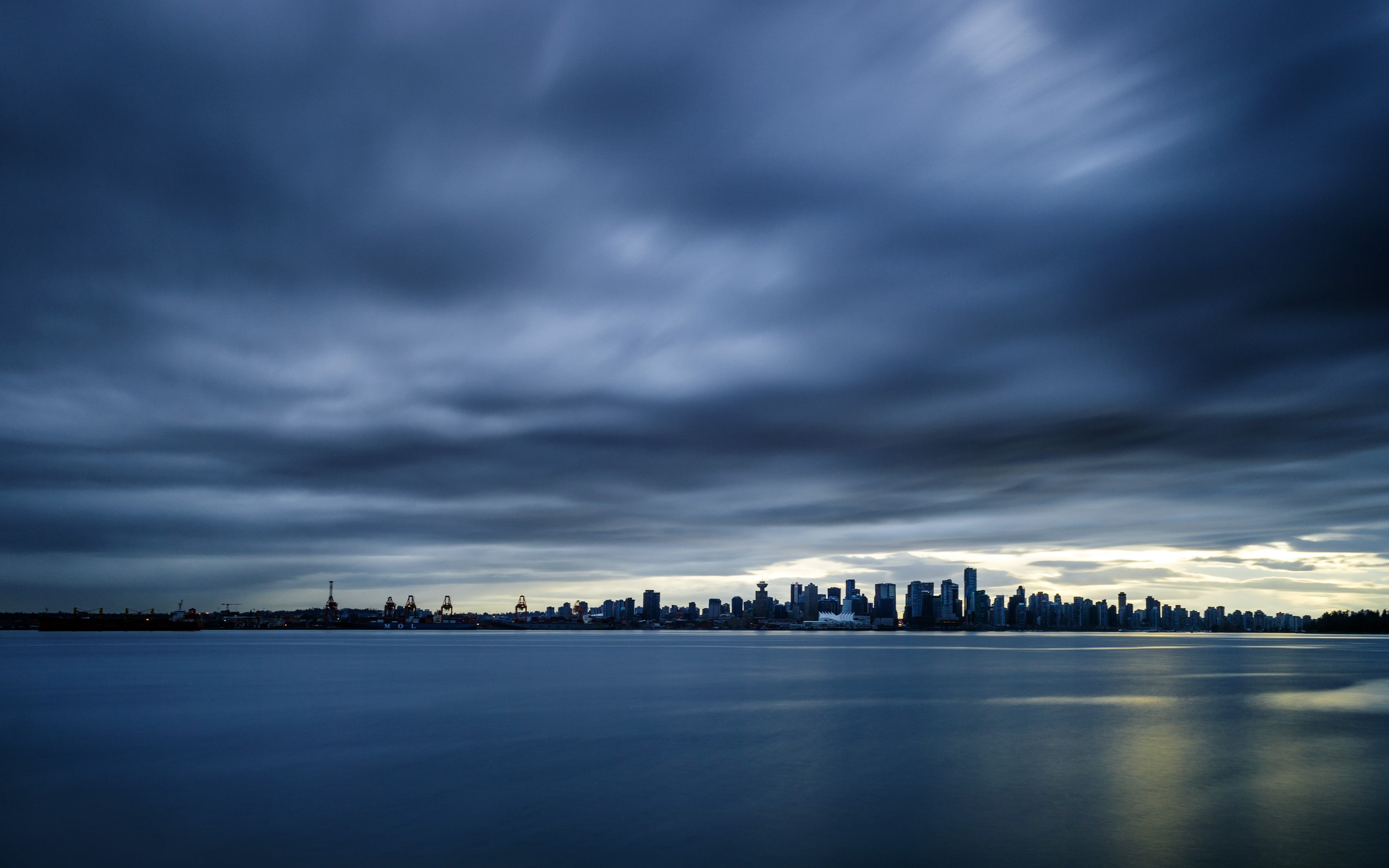 building exterior, office building exterior, no people, built structure, dusk, water, nature, body, landscape, cloud - sky, building, storm, 4K, sea, outdoors, HD Wallpaper