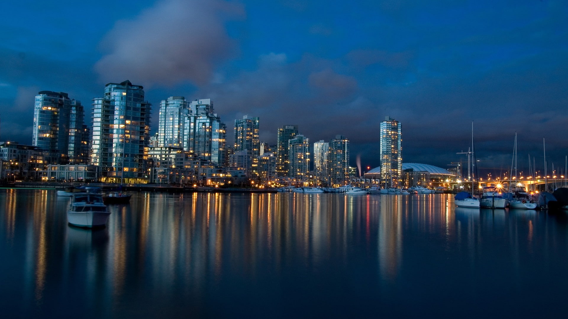 cityscape, 1080P, city lights, landscape, harbor, Vancouver, city, HD Wallpaper