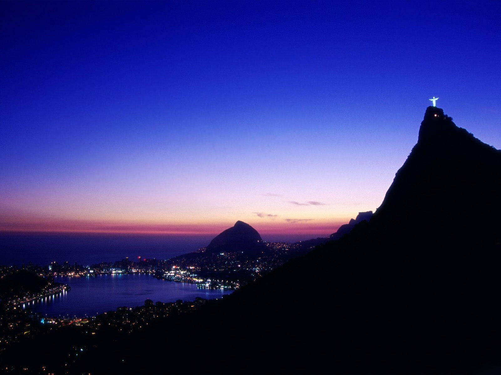 outdoors, scenics - nature, nature, bay, mountain, city, clear sky, silhouette, blue, sea, 720P, town, cityscape, travel destinations, Rio de Janeiro, HD Wallpaper